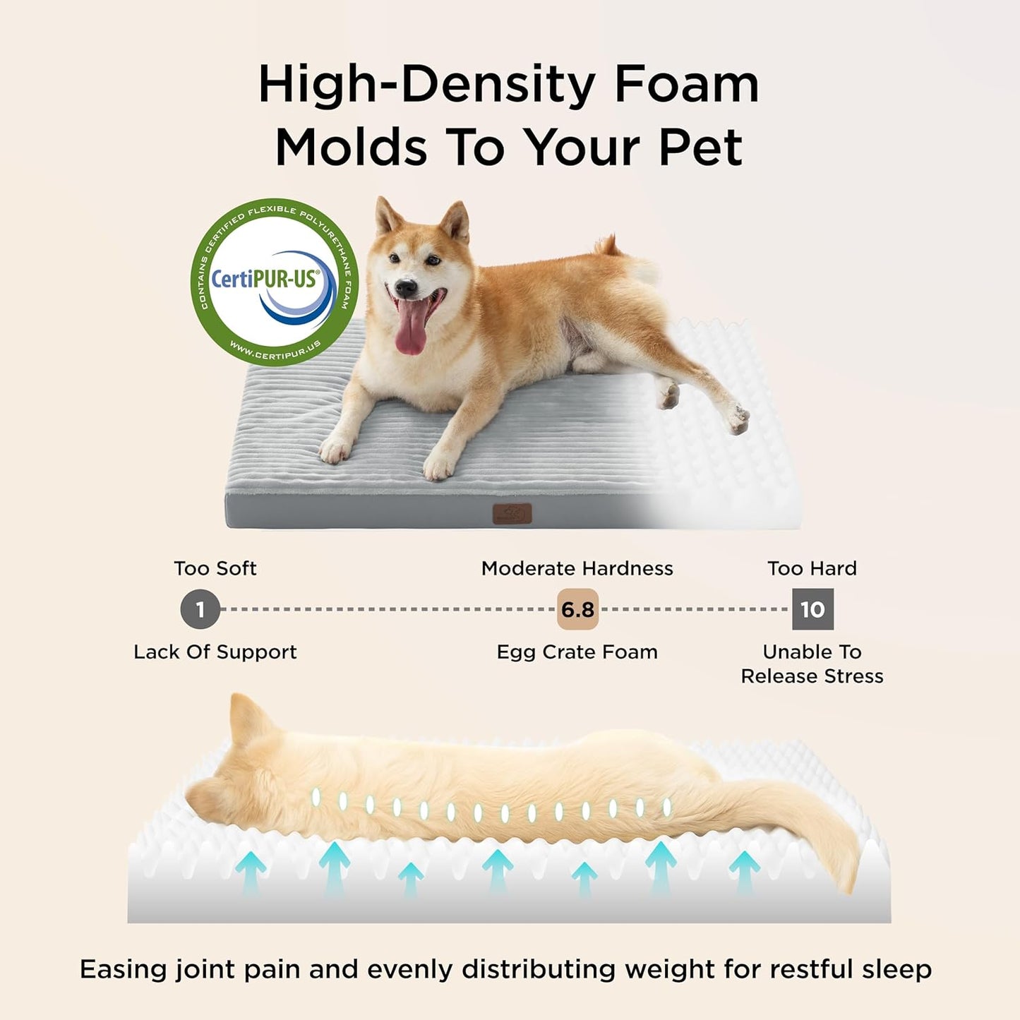 Bedsure Dog Beds Large Sized Dog- Orthopedic Pet Beds with Removable Machine Washable Cover, Egg Crate Foam Puppy Pad, Suitable for Pet Up to 50 lbs, 35"x22"