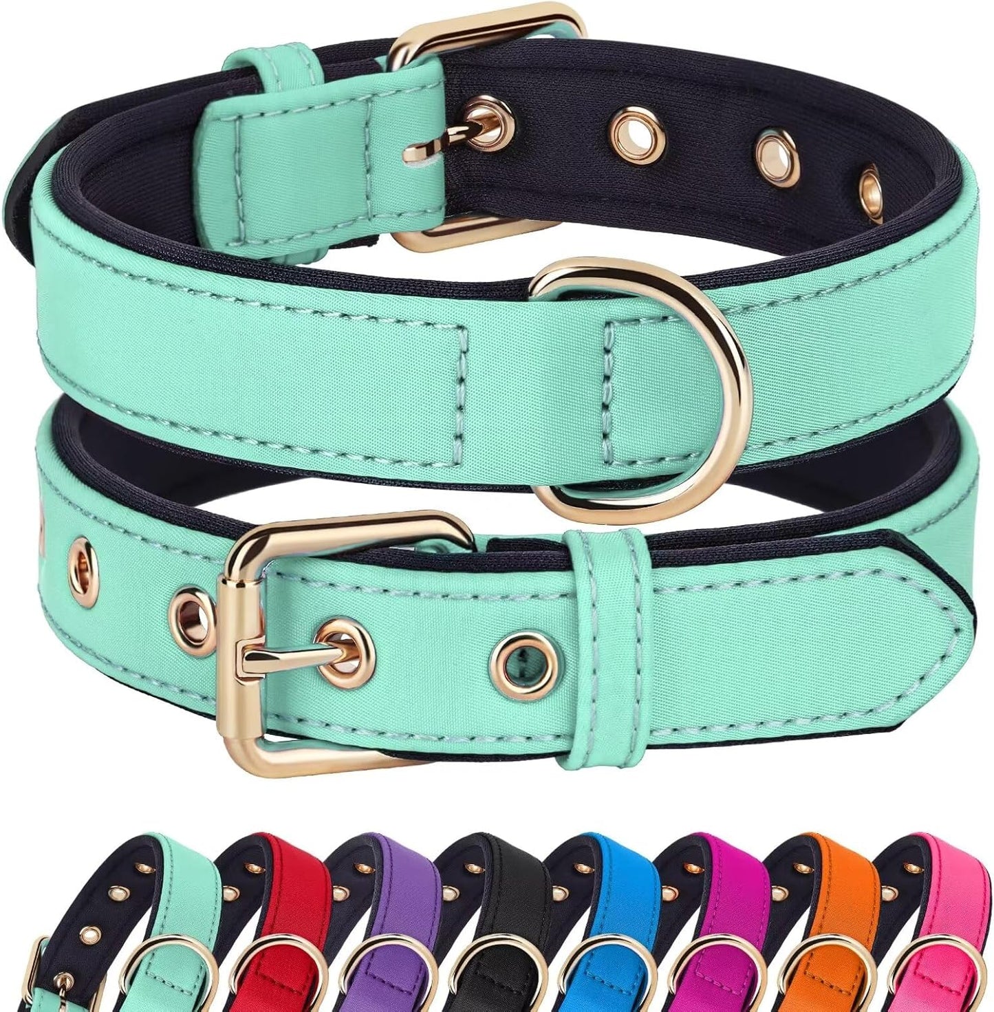 Didog Soft Padded Dog Collars for Medium Dogs, Lightweight and Breathable Dog Collar with Metal Buckle, Green, L
