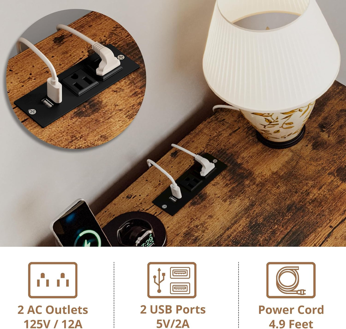 IRONCK Dog Crate Furniture for Small Dogs, Wooden Dog Kennel with Flip Top Drawer, Indoor Pet Crate End Table with Charging Station, Steel-Tube Dog Cage, Rustic Brown