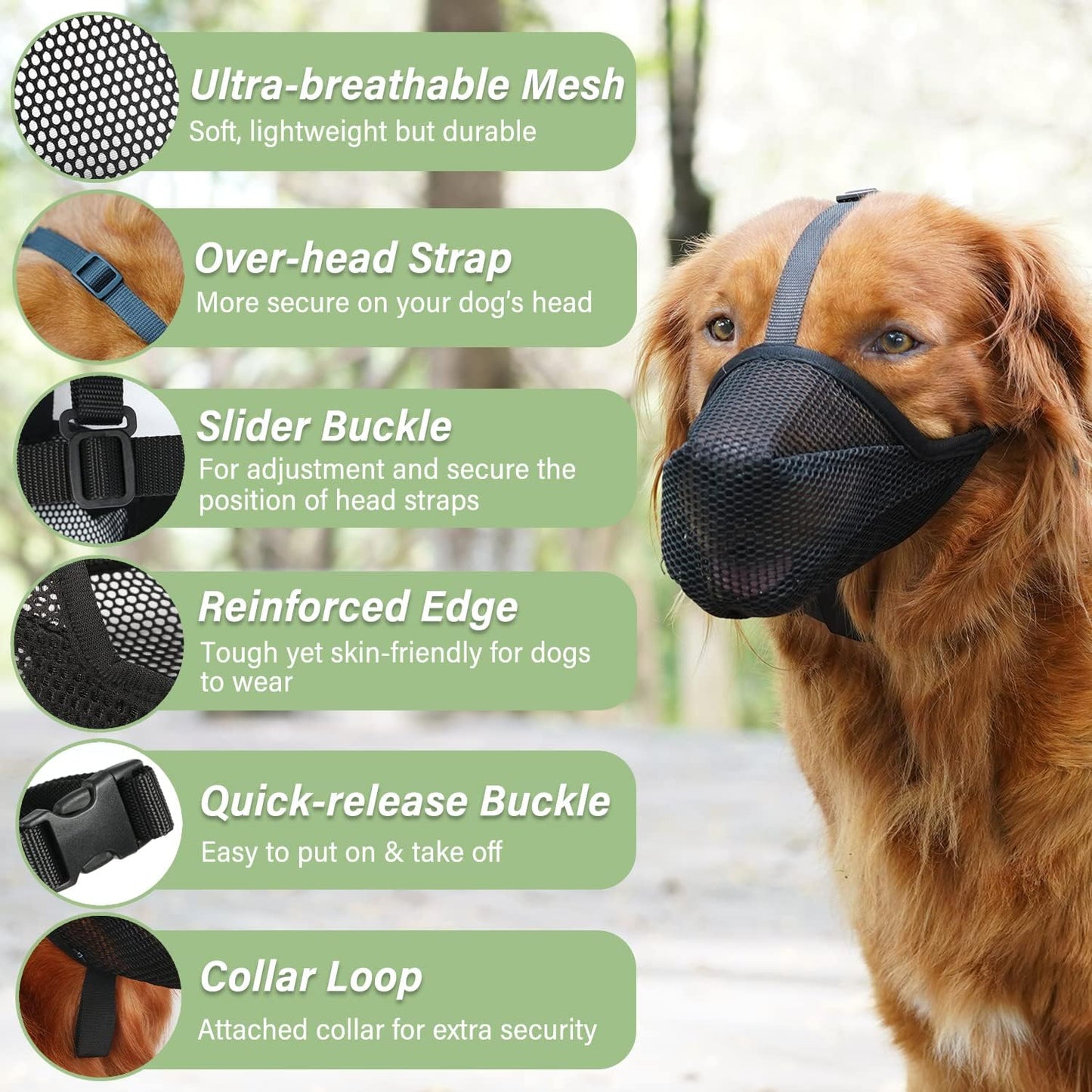 Mayerzon Dog Muzzle, Patented Soft Mesh Muzzle for Small Medium Large Dogs for Scavenging Biting Licking and Chewing, Allows to Pant and Drink (S, Black)