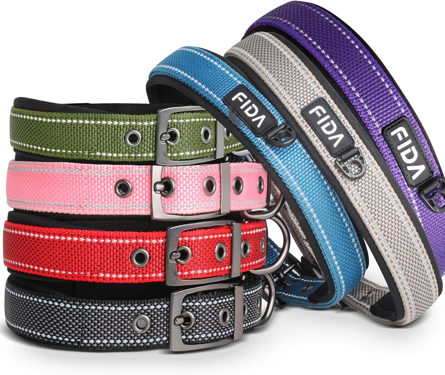 Fida Heavy Duty Dog Collar, Ultra Comfortable Soft Neoprene Padded, Adjustable Reflective Nylon Pet Collar with Durable Metal Belt Buckle for Small Breeds (S, Purple)