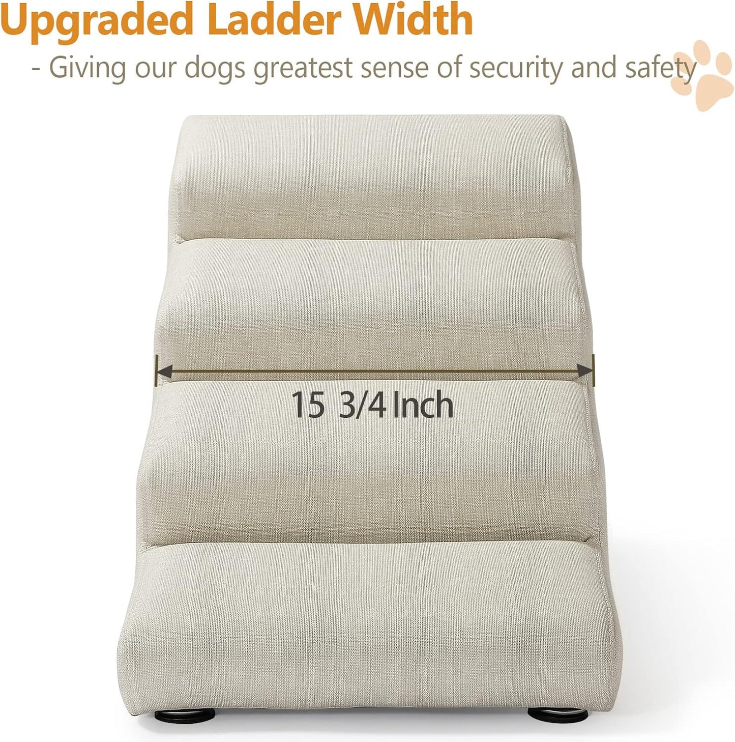 Senneny Imitation Linen Faux Leather Dog Stairs, for Pets up to 150 lbs, Waterproof, Scratch Resistant Pet Steps/Stairs with High Density Foam and Detachable Wooden Legs, Light Beige Linen, 4 Step