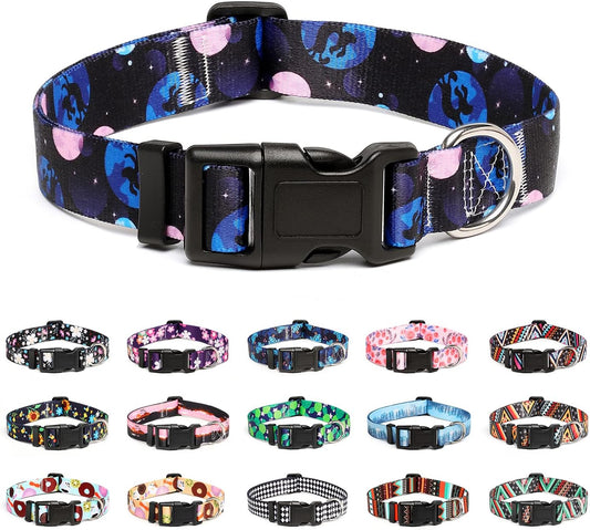 Mercano Adjustable Dog Collar - Special Design Patterns, Soft Nylon Comfortable Durable Pet Collar for Small Medium Large Dogs (M, Night Sky)