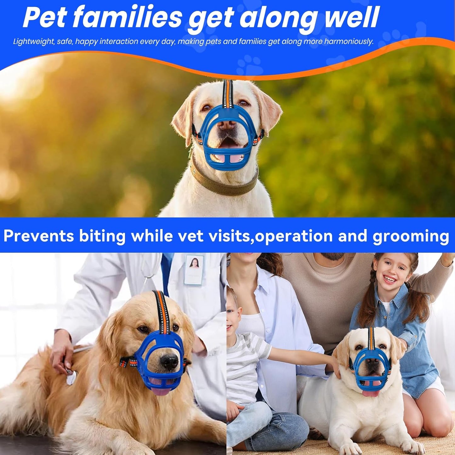Dog Muzzle, Basket Muzzle for Small Medium Large Dogs, Anti-Biting and Chewing, Lightweight & Sturdy Cage Design, Allows Panting & Drinking, Ideal for Grooming & Training(Blue Size XL)