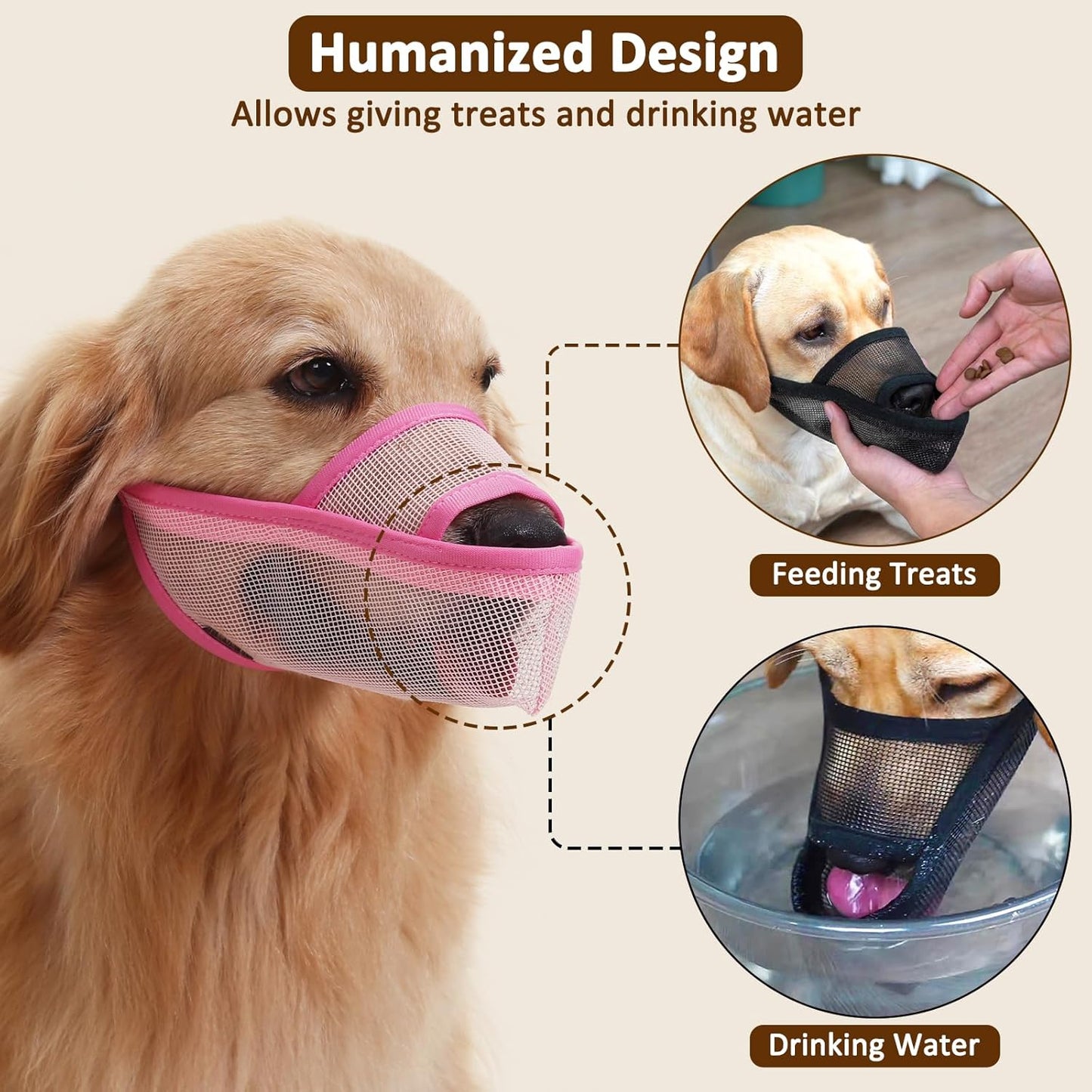 Crazy Felix Nylon Dog Muzzle for Small Medium Large Dogs Dachshund Beagle Poodle Labrador, Air Mesh Breathable and Drinkable Pet Mouth Guard for Anti-Biting Chewing Scavenging(XXS, Pink)