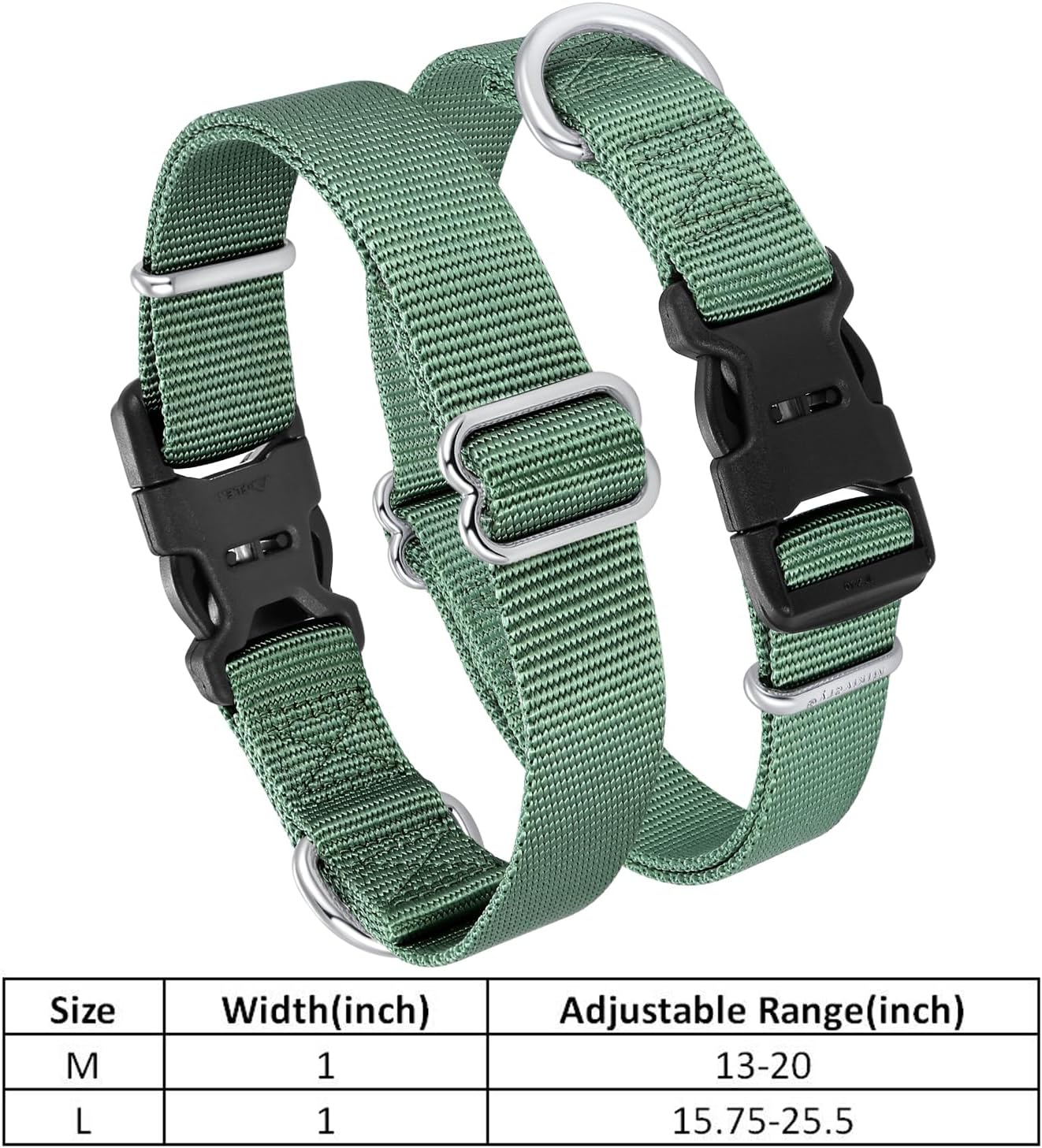 Mikivery Nylon Dog Collar with Quick Release Buckle Soft Adjustable Sturdy for Small Medium Large Dogs Emerald,M