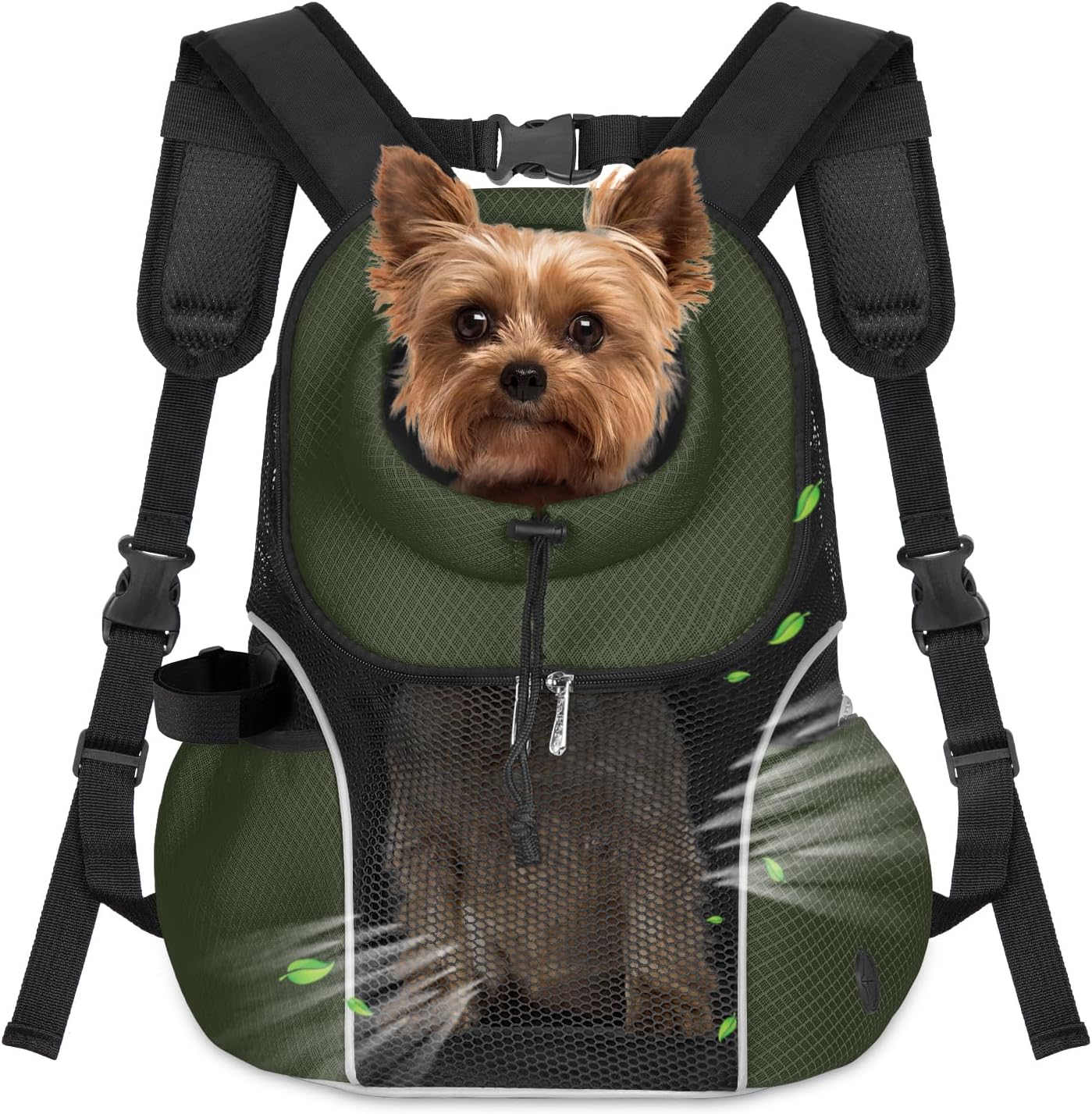 WOYYHO Pet Dog Carrier Backpack Small Dog Front Backpack Ventilated Mesh Dog Travel Back Pack with Safety Belt for Travel Hiking Cycling Outdoor Adventures (Size L: 10-14 lbs, Army Green)