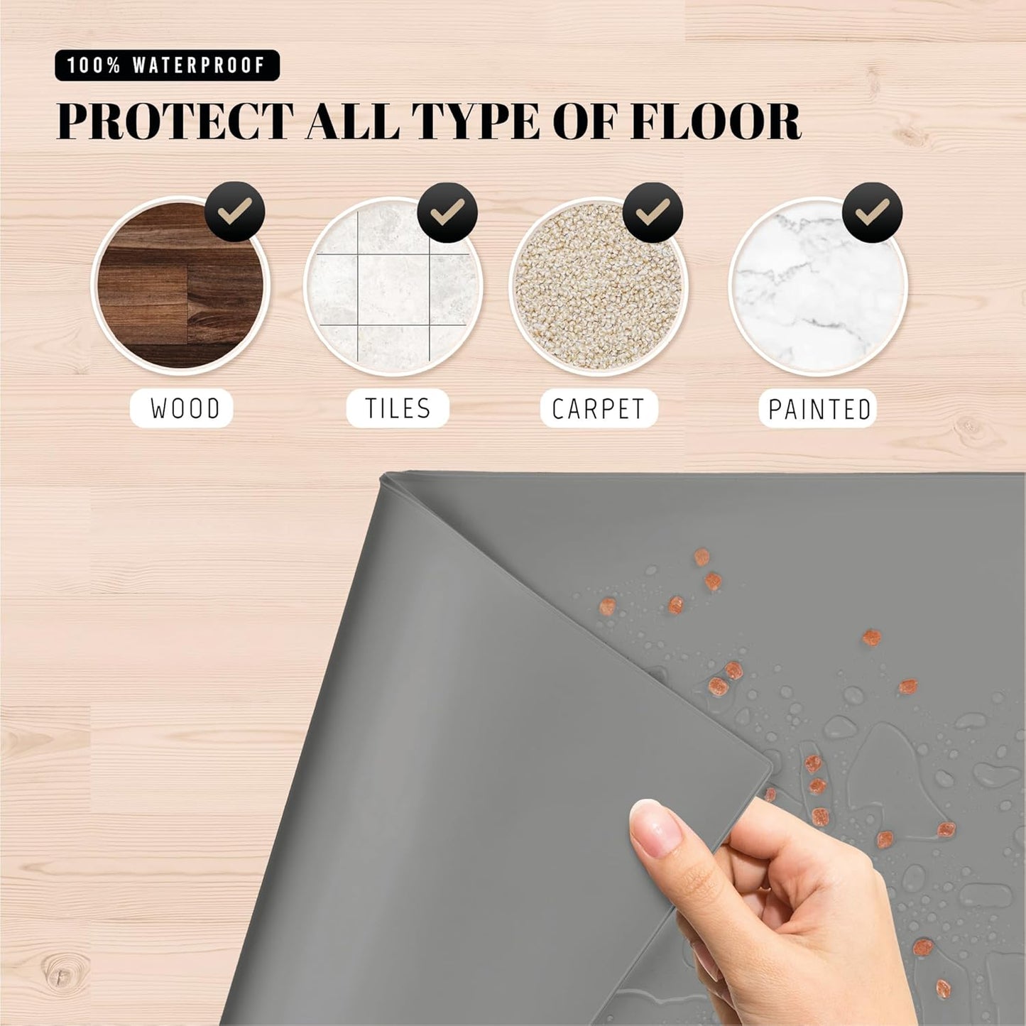 AVERYDAY 23x16'' Silicone Dog Mat for Food and Water, 0.63'' Edge Dog Food Bowl Mats for Floor Waterproof, Dogs Water Mat for Sloppy Drinker, Non Slip Rubber Pet Feeding Mats for Indoor Dogs and Cats