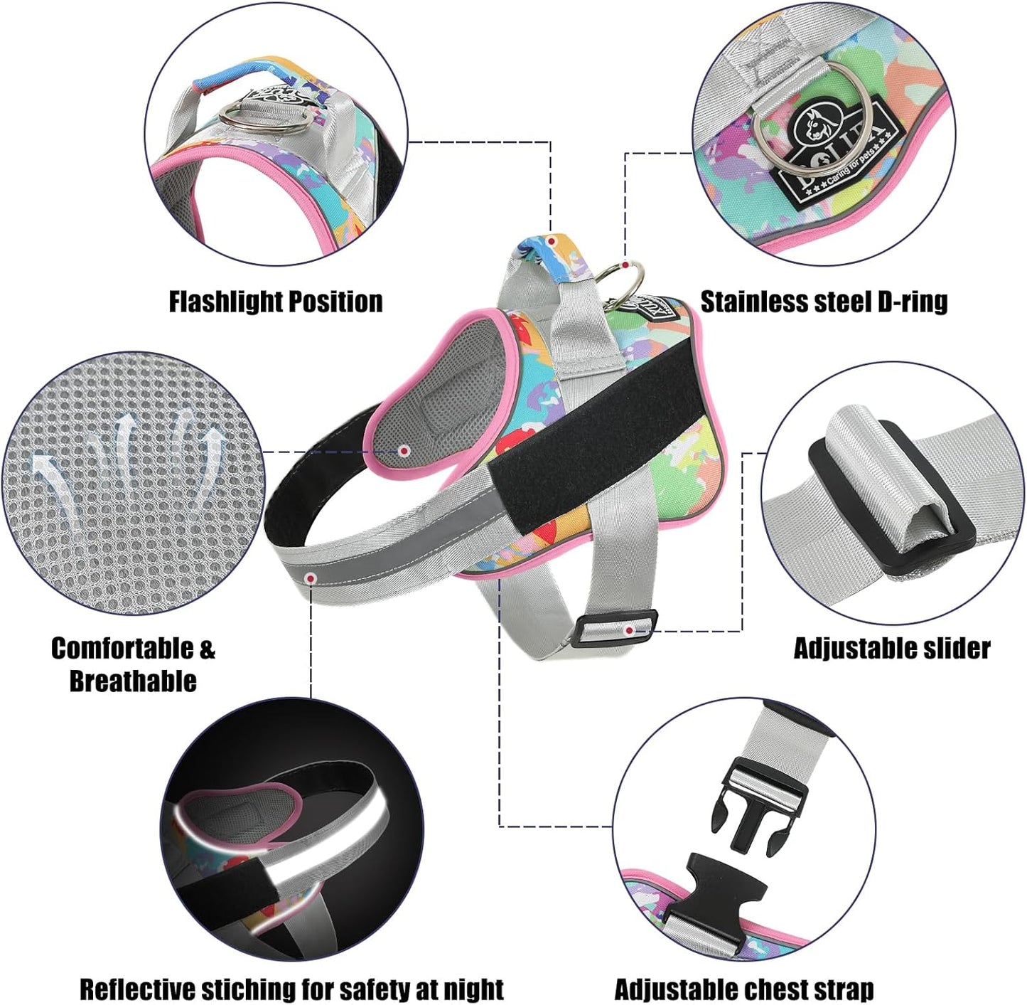 Bolux Dog Harness, No-Pull Reflective Dog Vest, Breathable Adjustable Pet Harness with Handle for Outdoor Walking - No More Pulling, Tugging or Choking (Large (Pack of 1), OilPainting)