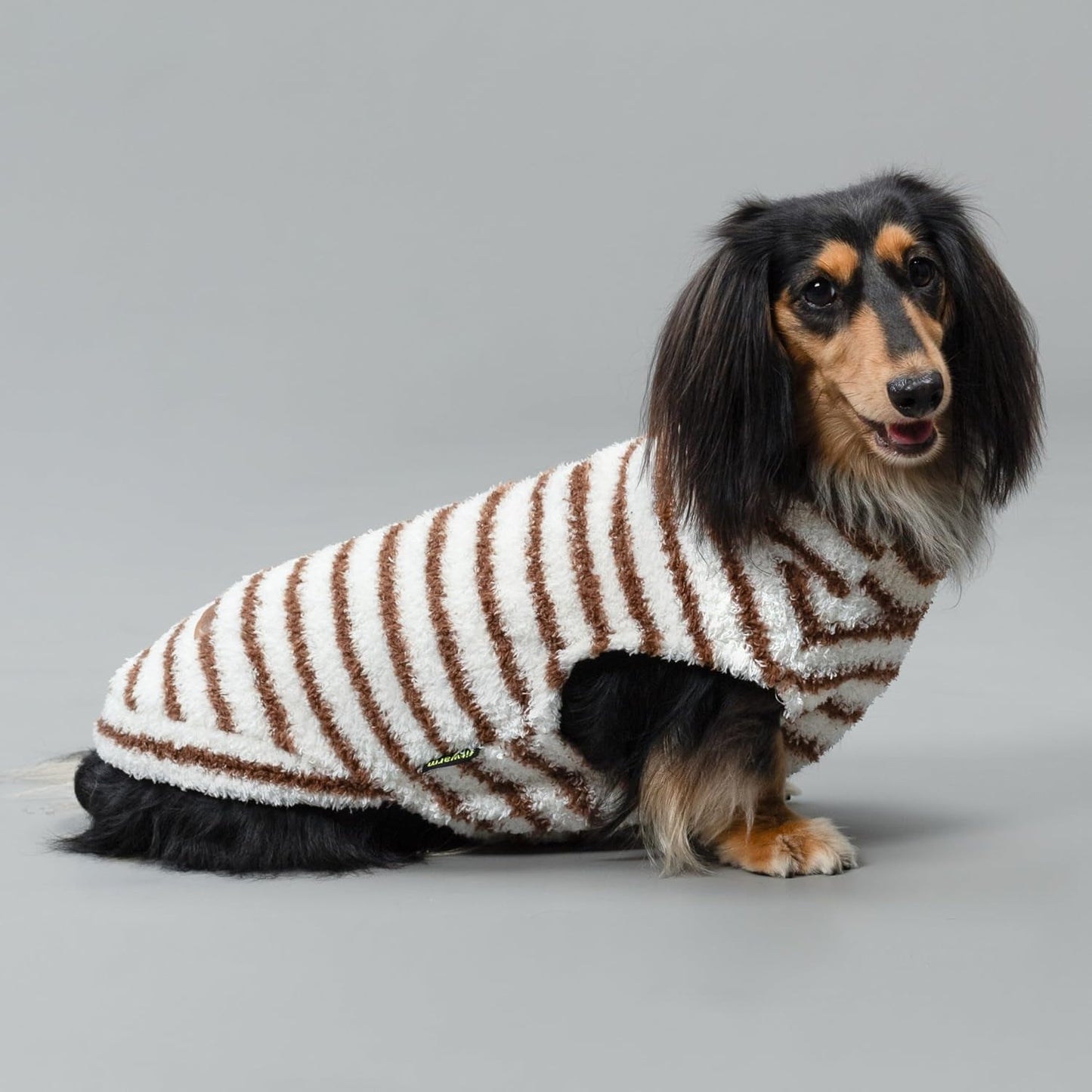 Fitwarm 2 Pack Striped Fleece Dog Sweater, Warm Winter Clothes for Small Dogs Boy Girl, Fuzzy Pet Outfit, White, Brown, Large
