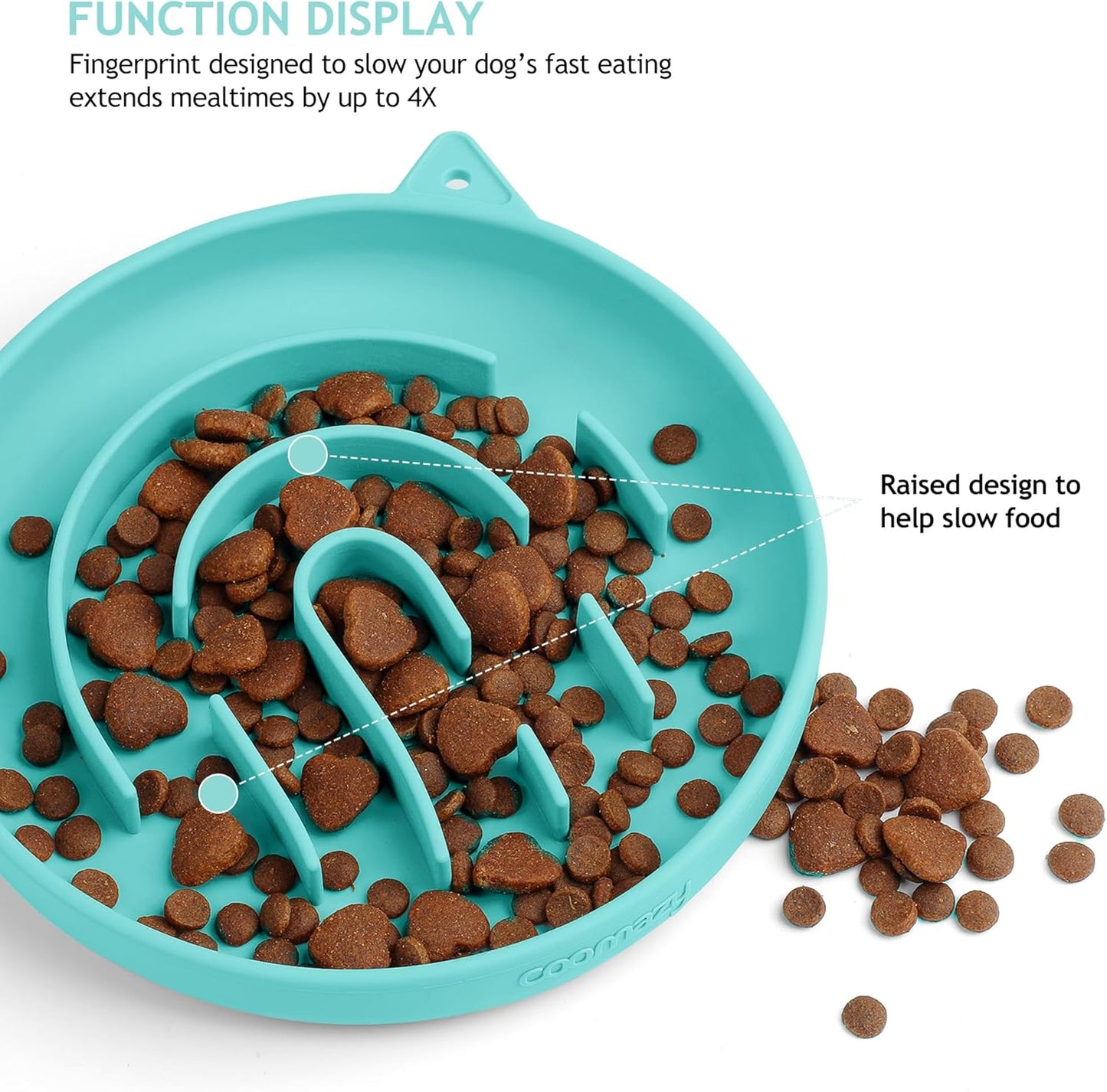 Coomazy Silicone Slow Feeder Dog Cat Bowls, Interactive Puzzle Toy for Pets Dry/Wet Food Training, Keeps Dogs Cats Busy, Prevents Puppy Kitty Overeating (Cyan, 1.4 Cup)
