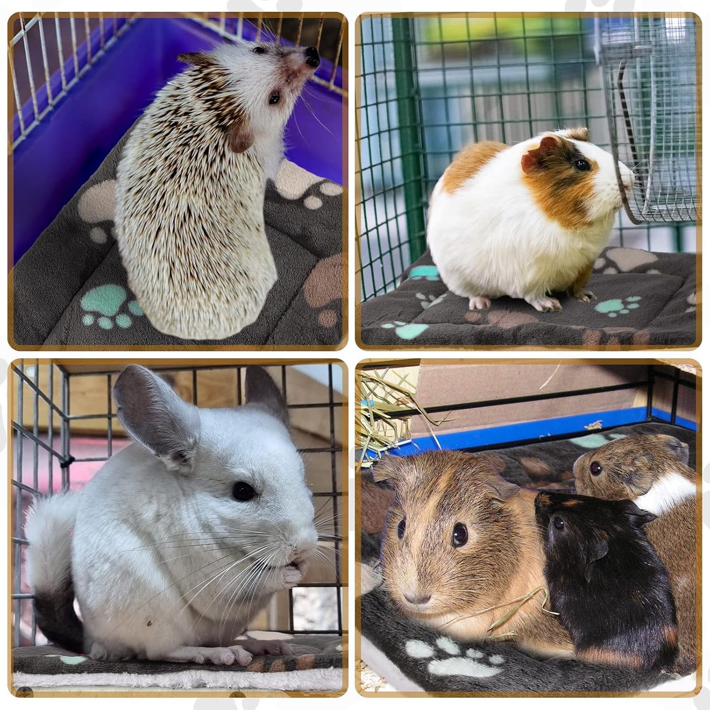 4 Pack Ultra Soft Dog Cat Bed Mat with Cute Prints Reversible Fleece Dog Crate Kennel Pad Cozy Washable Thickened Hamster Guinea Pig Pet Bed Mat for Small Animals(13 x 10 Inches,Black)