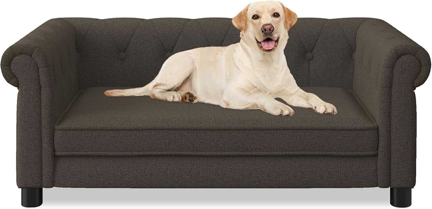 Dog Sofa Couch for Medium to Large Dogs, Memory Foam Pet Sofa Couch with Washable Fabric, Durable Elevated Dog Bed with Legs, Removable Cushion for Medium and Large Dogs, Dark Brown