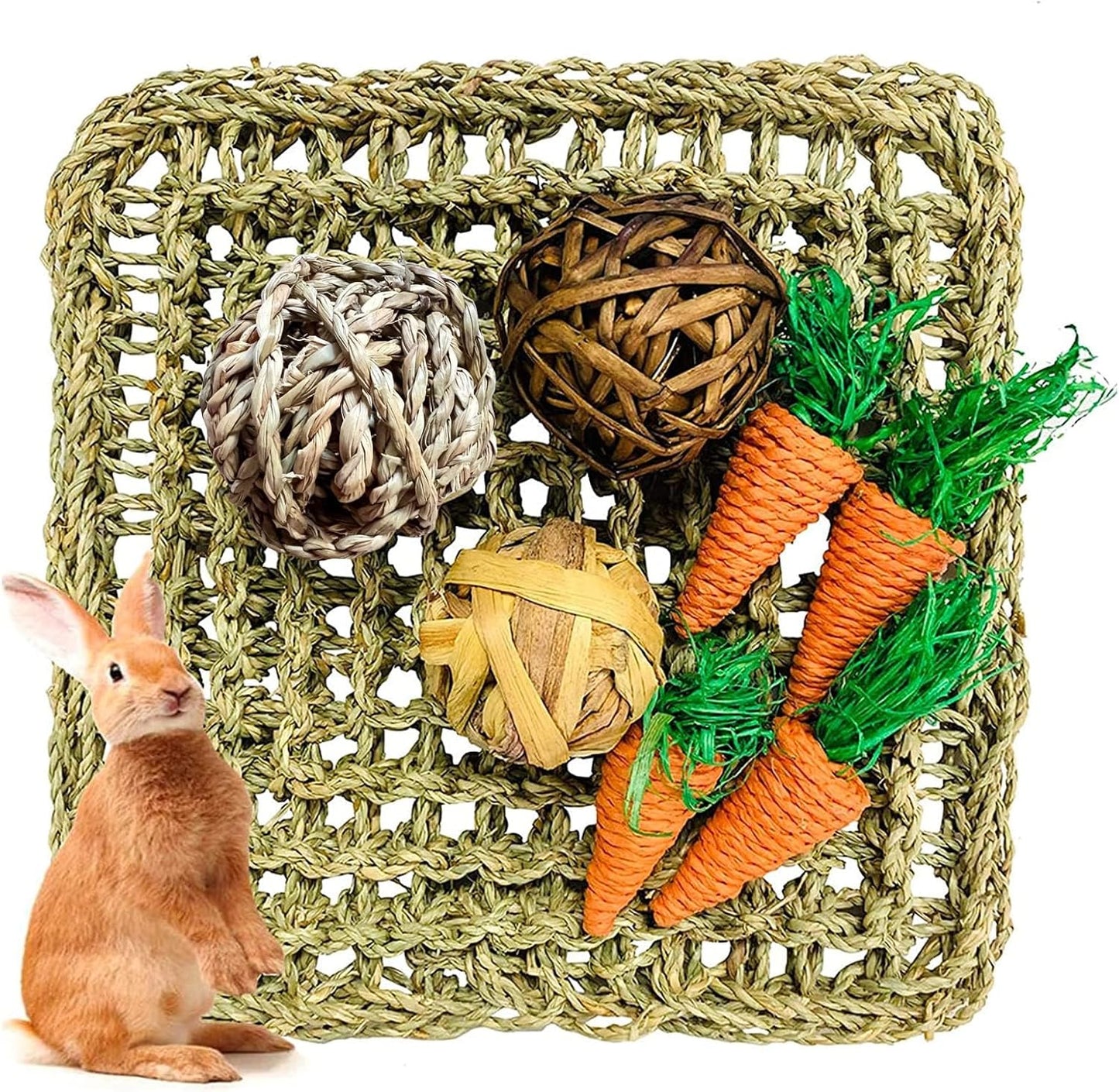 Hamiledyi Rabbit Seagrass Activity Mat Bunny Mat Rabbit Enrichment Toys Rabbit Chew Toys for Teeth Seagrass Protector Mat Small Animal Toys for Rabbit Bunny Chinchilla Guinea Pigs Rodent Pets