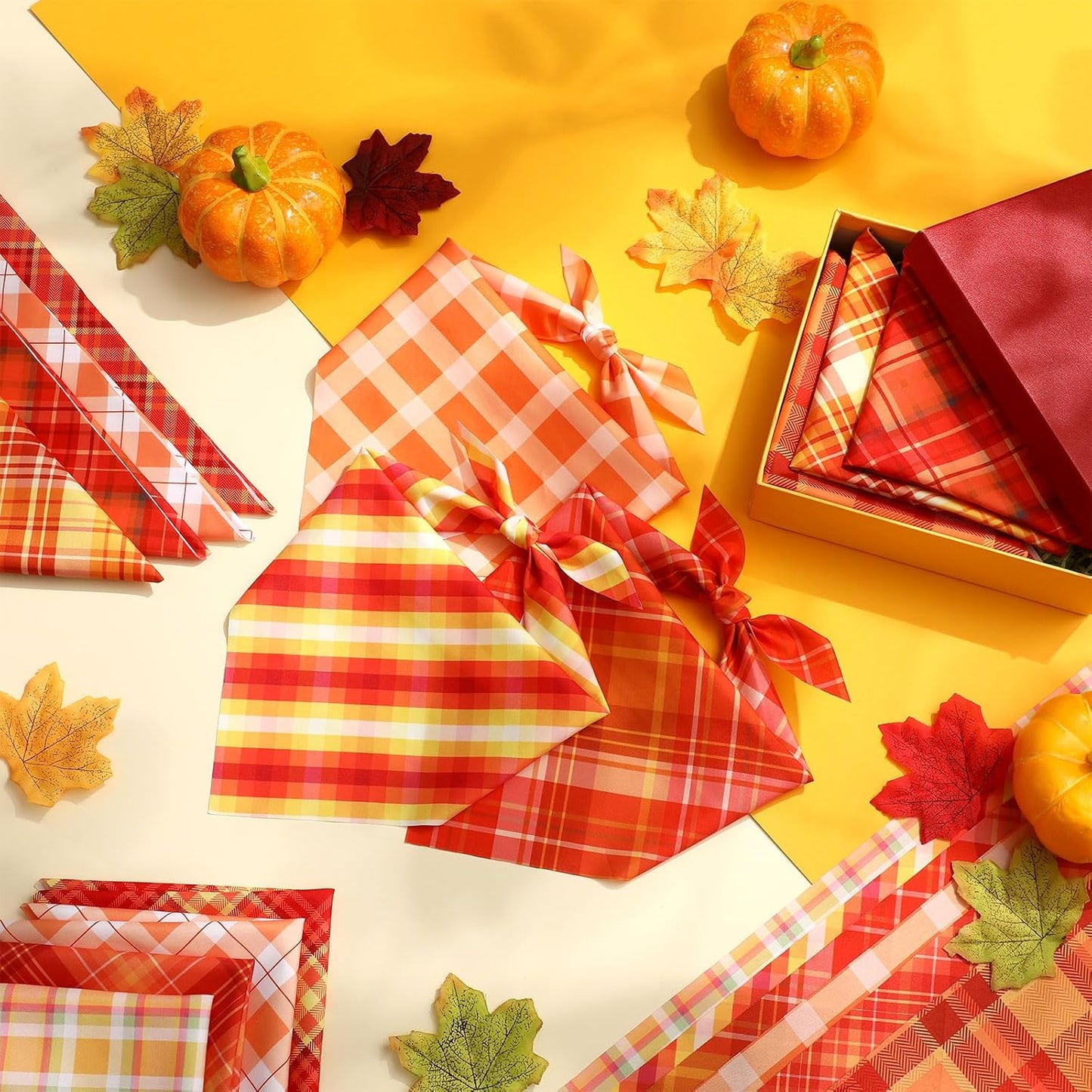 100 Pieces Fall Dog Bandanas Bulk Plaid Bandanas for Dogs Autumn Thanksgiving Soft Doggie Bibs Adjustable Triangle Scarves for Small Medium Large Pet Fall Autumn Costume