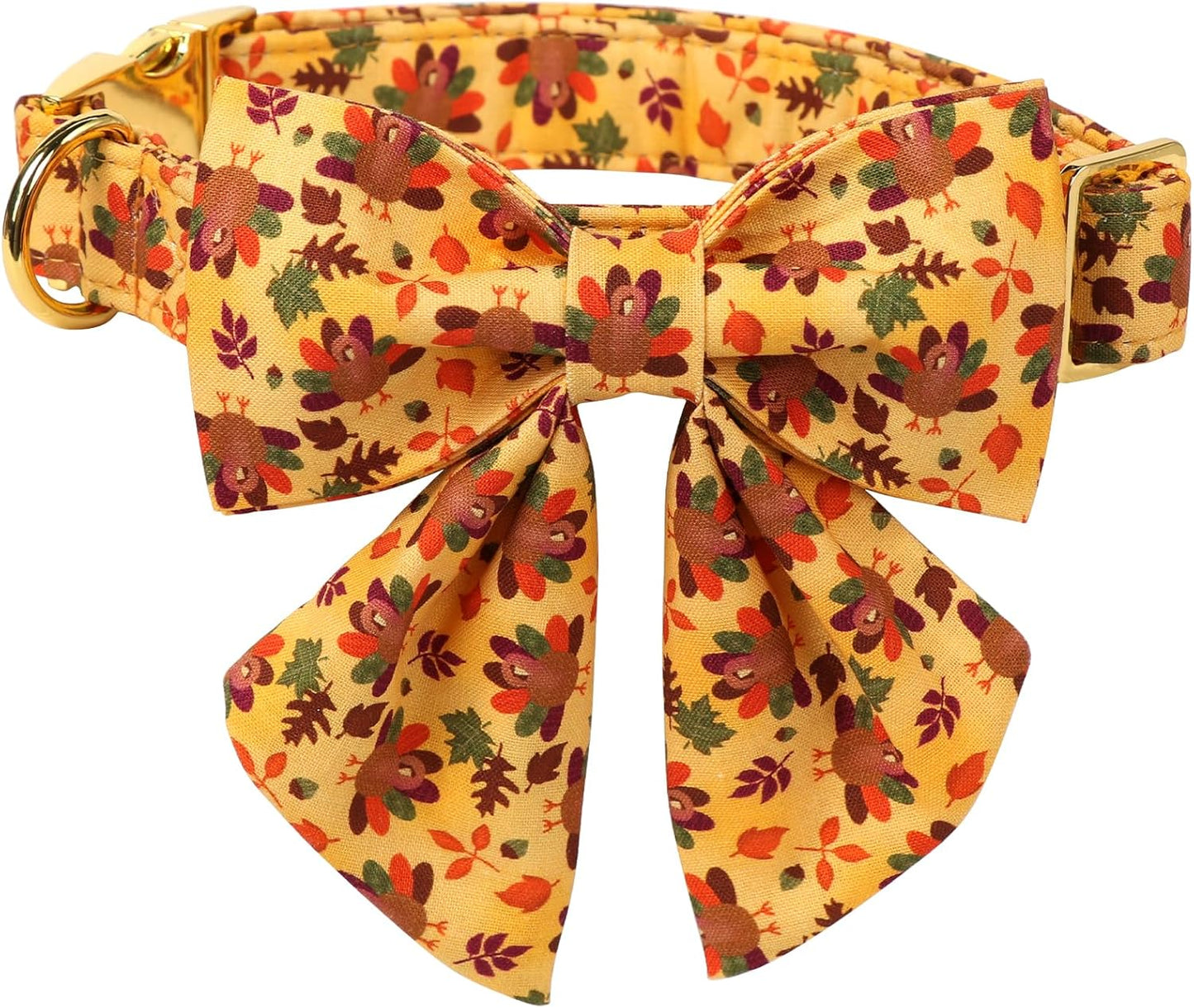 Lionet Paws Thanksgiving Day Dog Collar with Bowtie, Dogs Sailor Bow Collar with Metal Buckle for Dogs, Adjustable Comfortable Dog Collars Girl, XS, Neck 8-12 in