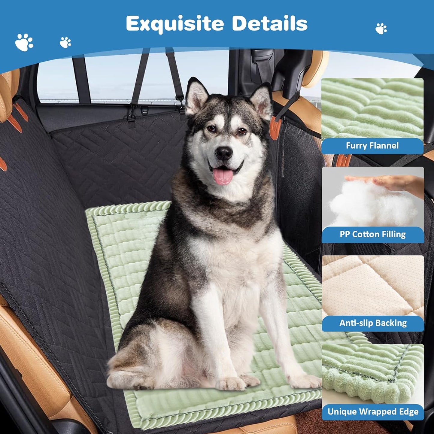 VClife Dog Car Seat Cover for Backseat Extender, Anti Slip Dog Bed Mat Travel Blanket, Pet Friendly Backseat Cover for Cars, SUVs, Small Trucks, Back Seat Extender Protector (Sage Green, 59"×27.6")