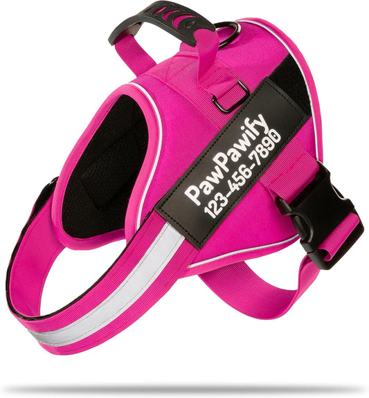 PawPawify Custom No Pull Dog Harness with Name and Phone Number, Heavy Duty Personalized Pet Vest to Prevent Tugging, Pulling, or Choking, Training and Walking (New Pink, XS (5-9LBS))