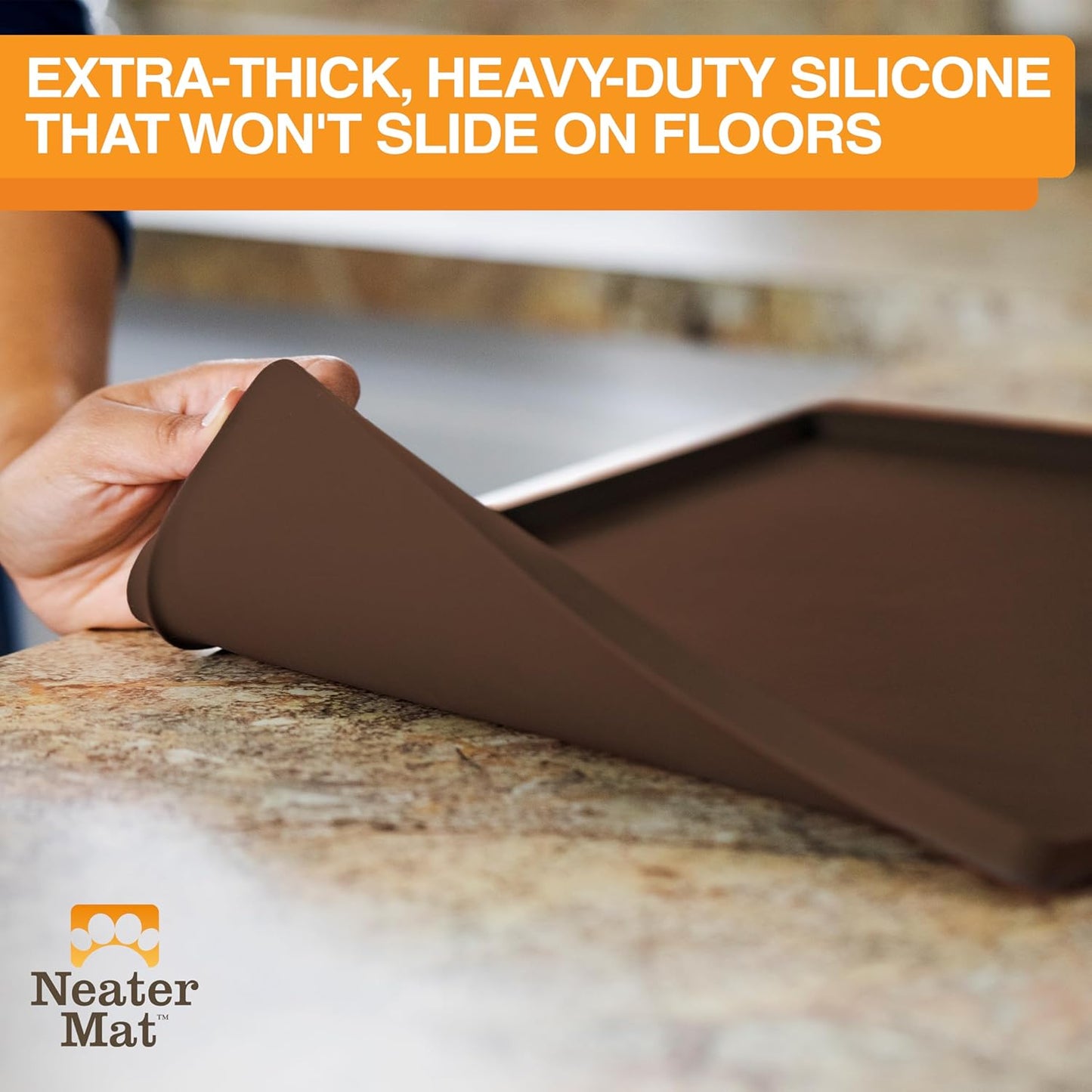 Neater Pet Brands Neater Mat Pet Mats for Food and Water, Cat & Dog Bowl Mat Waterproof Silicone, Feeding Tray, Dog Food Mats for Floors, Placemat w/Raised Edge for Under Bowls, 24" x 16", Brown