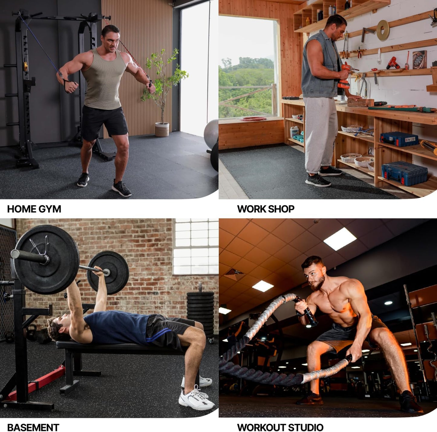 AIRHOP 0.79in Thick 48 Sq Ft Exercise Equipment Mats, 12 Tiles Upgraded Rubber Top with High Density EVA Foam, Large Interlocking Puzzle Gym Flooring for Home Gym, Heavy Weight Workout,Black & White