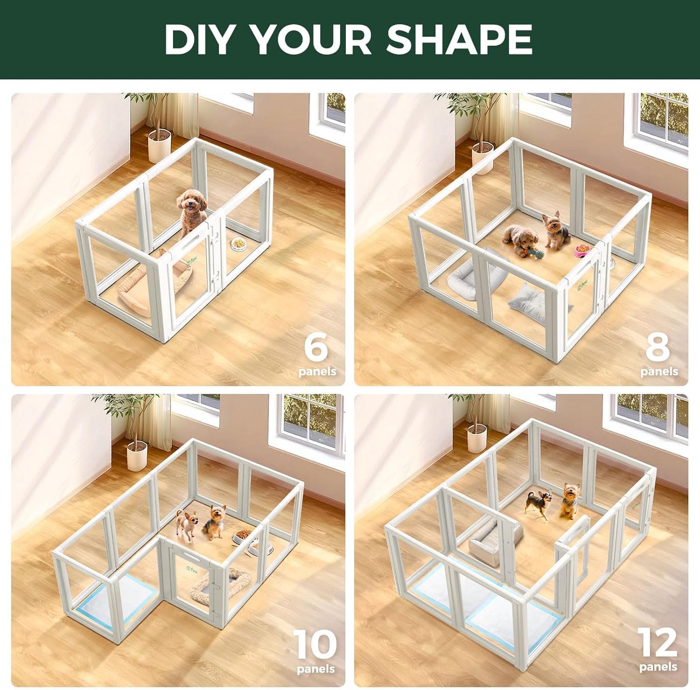 FXW AuraSpace Acrylic Indoor Unleashed Dog Playpen for Puppies and Small Dogs, 24 Inch, 10 Panels, White