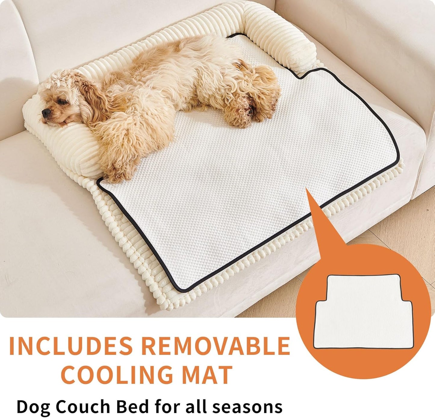 HAOMAIJIA Dog Couch Bed for Small Dogs, Non Slip Pet Couch Covers for Sofa Thick Soft Washable Dog Couch Cover Protector All Seasons Universal Dogs and Cats Bed Mat (Off White, Small)