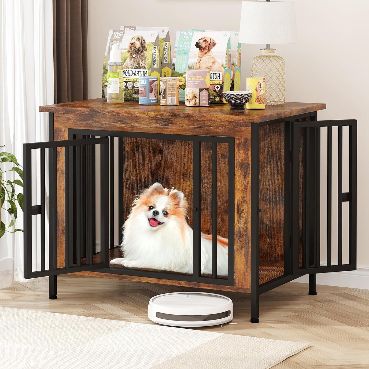 EasyCom 31.5" Small Dog Crate Furniture, Chew-Resistant Dog Crates for Small and Medium Dogs, Dog Kennel Furniture Indoor with 2 Doors and 3.94" Raised Feet, as TV Stand, End Table, Crate Table