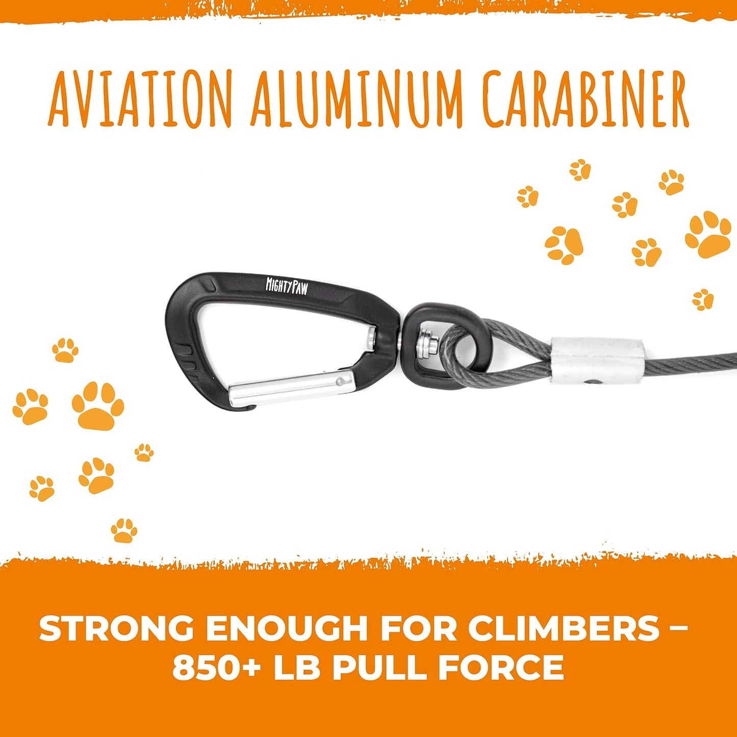 Mighty Paw Dog Seat Belt - Chew-Proof Metal Safety Restraint - Steel Braided Vehicle Tether - Rock Climbers Carabiner Included - Pet Car Leash Seat Belts - Dogs Car Safety Harness -Black, 40cm