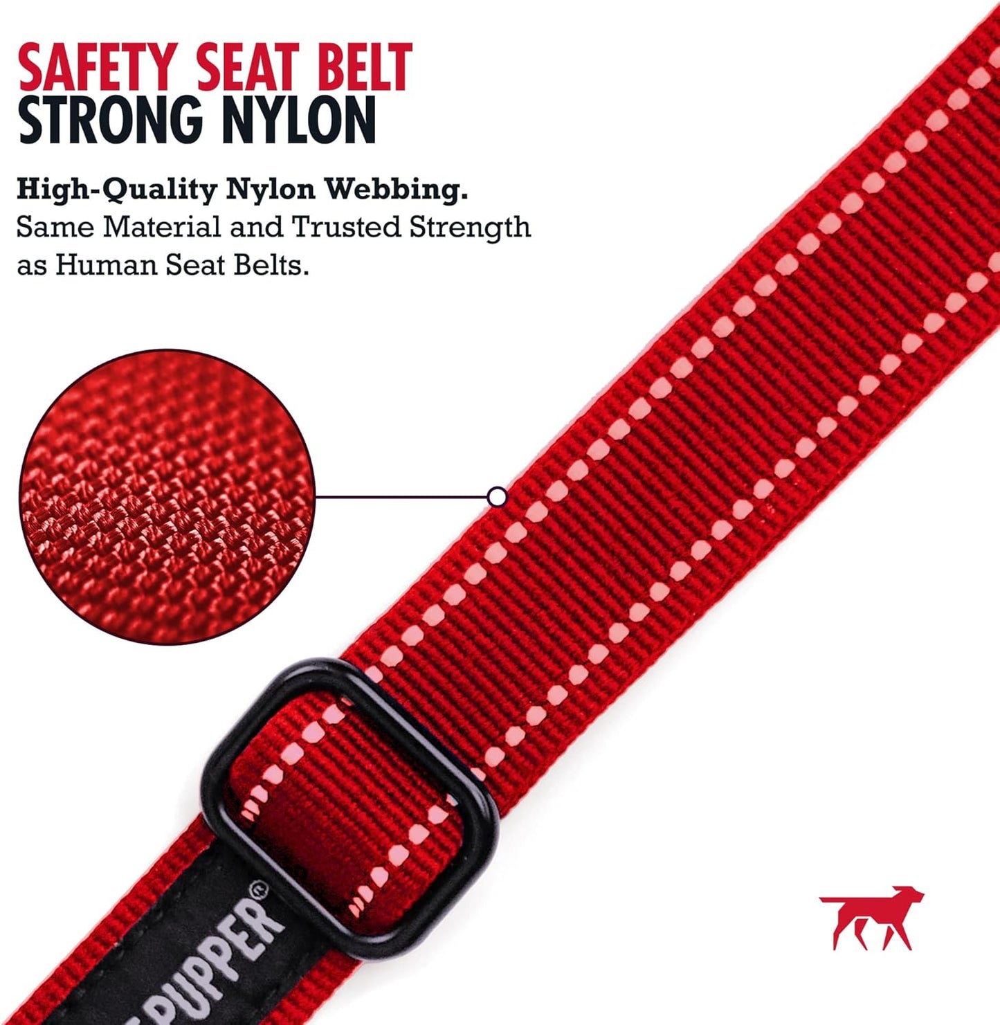 Tuff Pupper Dog Seat Belt | Adjustable Length Dog Seatbelt Restraint | Tangle-Free Locking Carabiner | Shock-Absorbing Bungee | Reflective Stitching for Visibility | Universal Fit for Cars & Trucks