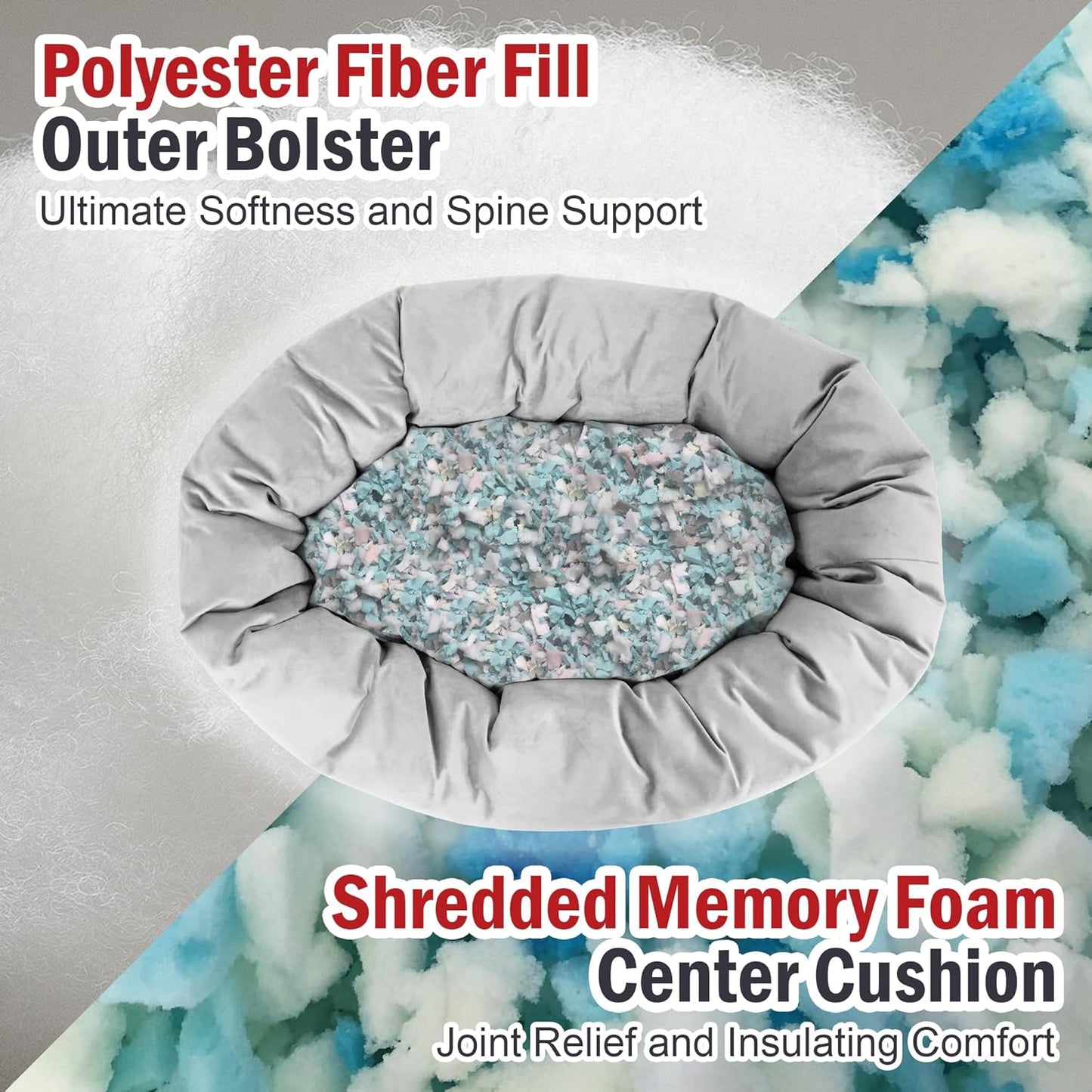 Majestic Pet 52 Inch Suede Shredded Memory Foam Mix Calming Extra Large Dog Bed Washable 52 x 35 x 11 (Inch) - Cozy Soft Round Donut Dog Bed with Spine for Head Support - Pet Bed Gray