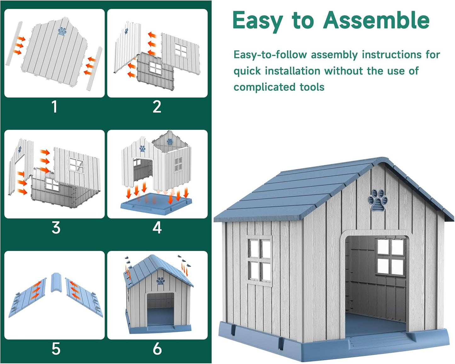 DRATO Dog House Indoor Outdoor for Small to Large Sized Dogs Indoor Outdoor Doghouse Puppy Shelter with Elevated Floor, Easy to Assemble (Blue, 38Inch(37.8 * 40.87 * 38.82))