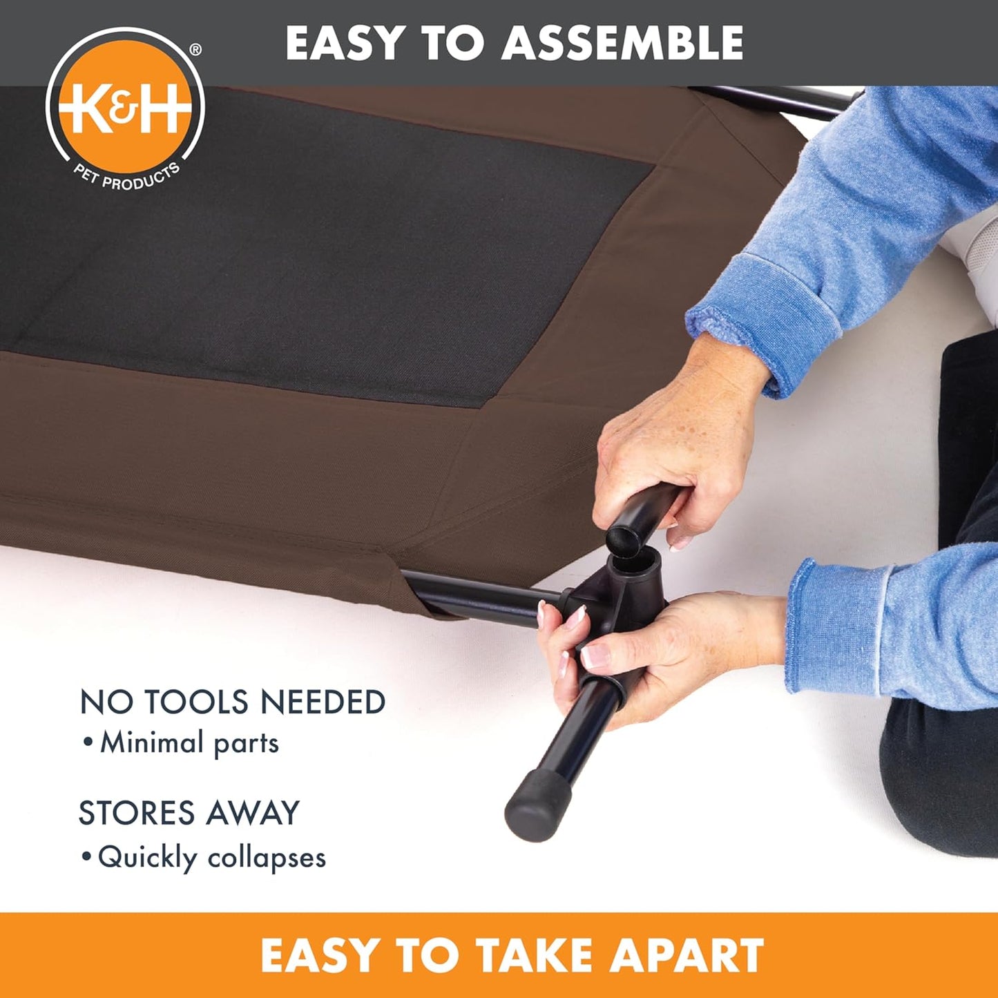 K&H Pet Products Outdoor Elevated Dog Cot, Breathable Cooling Elevated Cot Hammock Pet Bed for XL Dogs, Washable Mesh Cover, Raised Metal Frame, Collapsible, Portable - Extra-Large 50 X 32 Chocolate