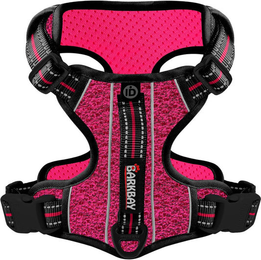 BARKBAY Dog Harness No Pull with ID Tag Pocket - Heavy Duty, Reflective, Easy Control for Large Dogs(Pink/Black,XL)