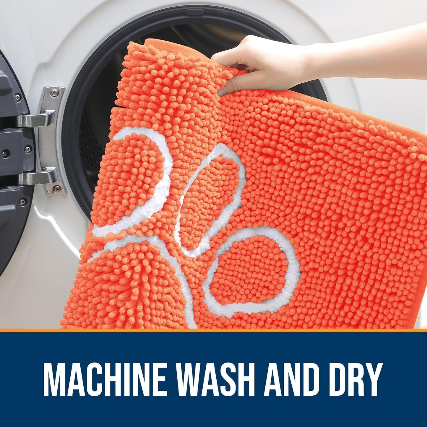 OLANLY Door Mat for Muddy Dog Paws 30x20, Ultra Absorbent Chenille Mud Doormat with Paw Print Design, Non-Slip Washable Doormat for Indoor Entryway, Quick-Dry Pet Bed Mats for Dirty Dogs, Coral