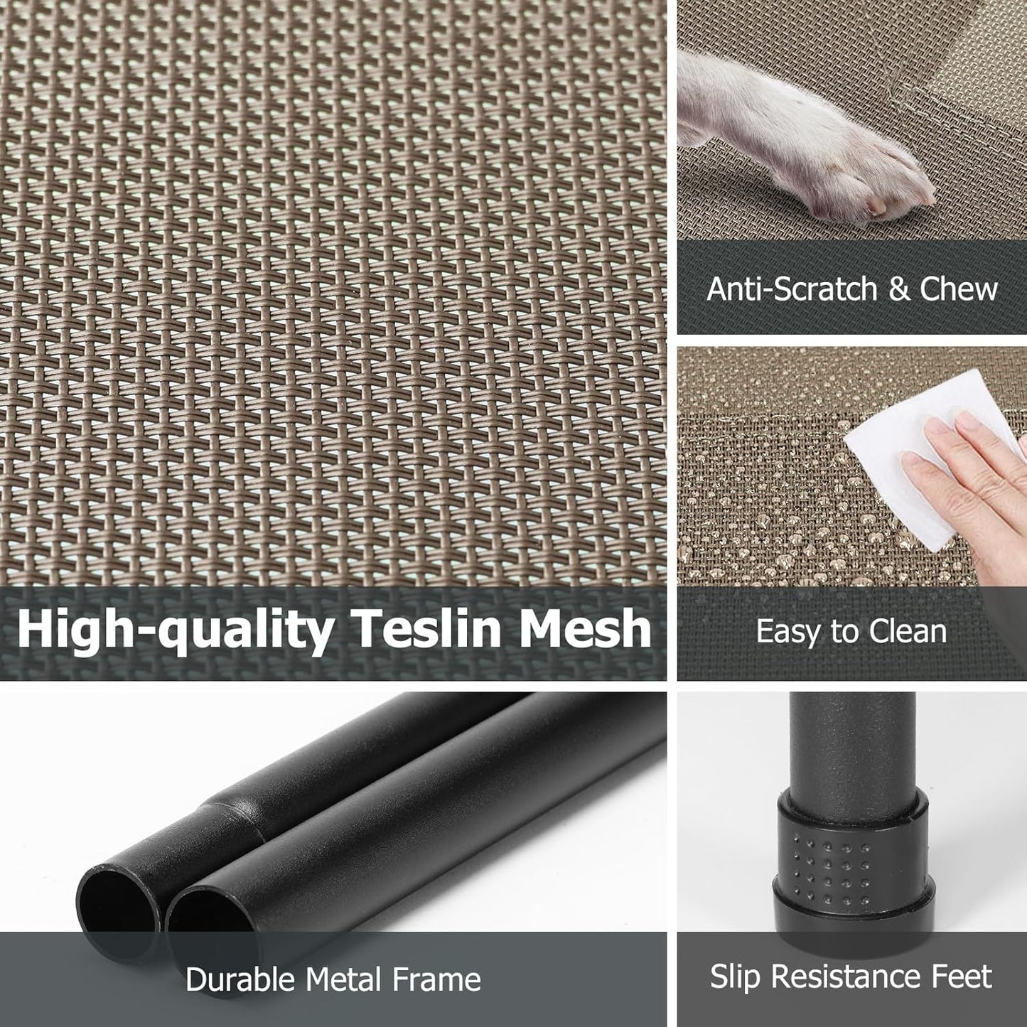 Elevated Dog Bed for Outdoor, XL Raised Dog Cot with Washable Mesh, Cooling Pet Cot Chew Proof for Outside Camping, 47 inch Brown