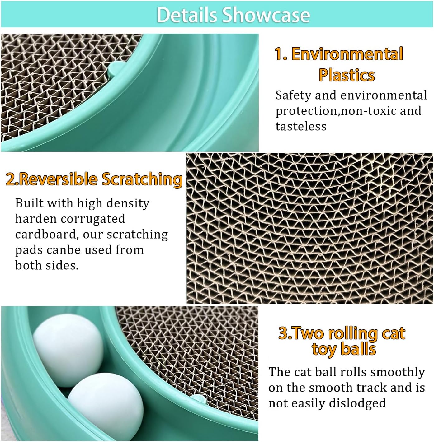 Interactive Cat Ball Track Toy for Indoor Cats, Cat Scratching Board & Exercise Set for Bored Indoor Adult and Kitten Mental & Physical Stimulation, with Spare Ball to Prevent Loss (Green)