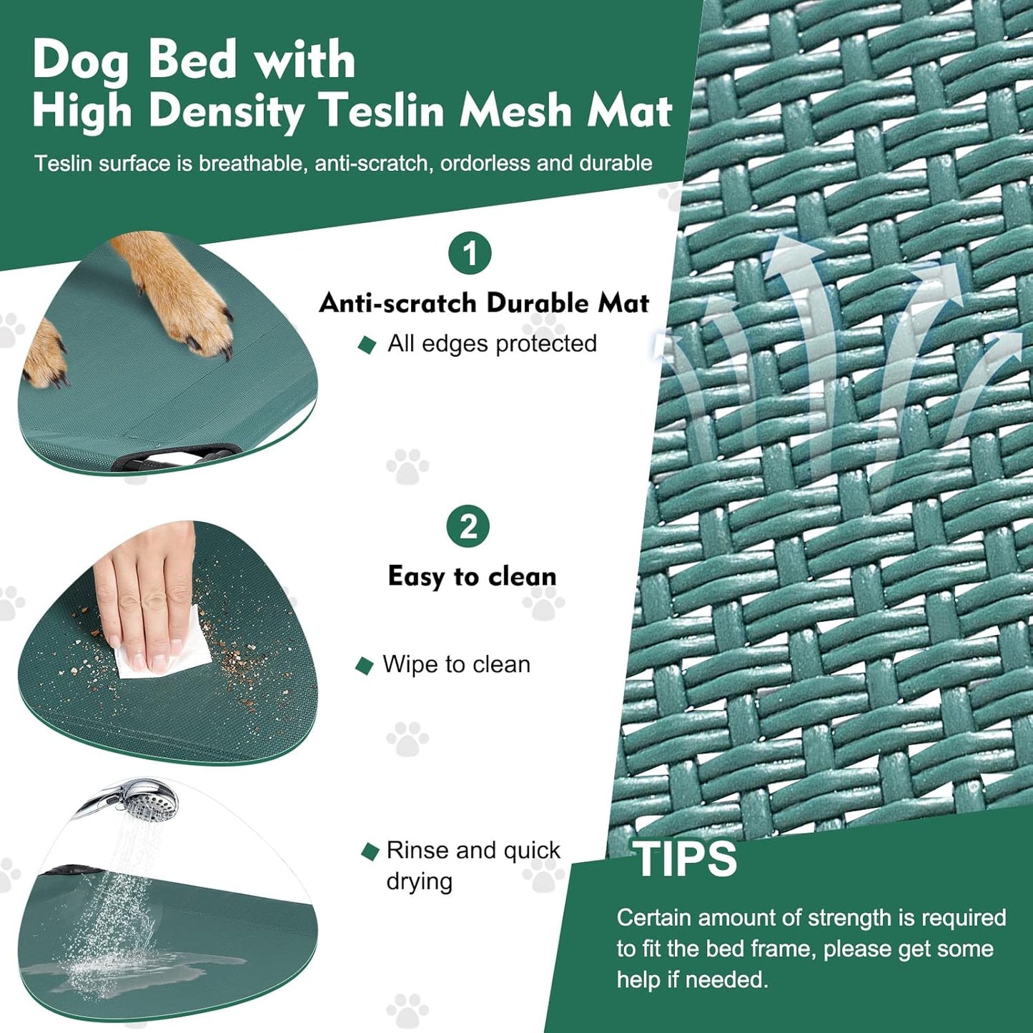 Upgraded Elevated Dog Bed with Canopy, Portable Raised Outdoor Dog Bed with Stable Anti-Slip Feet, Removable Wider Shade, Raised Dogs Cot for Large Pets Camping, Indoor & Outdoor Use