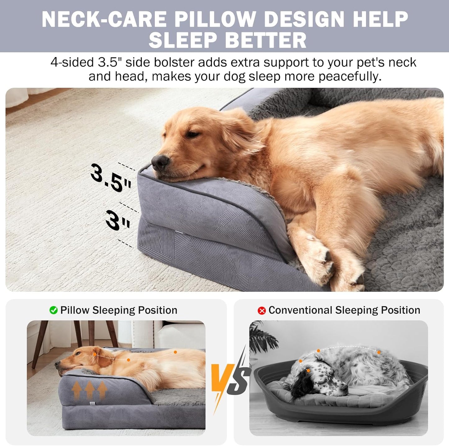 INVENHO Orthopedic Large Dog Bed, Washable Waterproof, Egg-Crate Foam Dog Couch Bed with Washable Removable Cover, Waterproof Lining and Nonskid Bottom