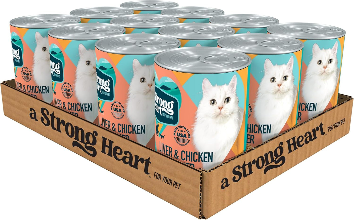 A Strong Heart Canned Wet Cat Food, Liver & Chicken Dinner - 13.2 oz Cans (Pack of 12), Made in The USA with Real Chicken & Liver