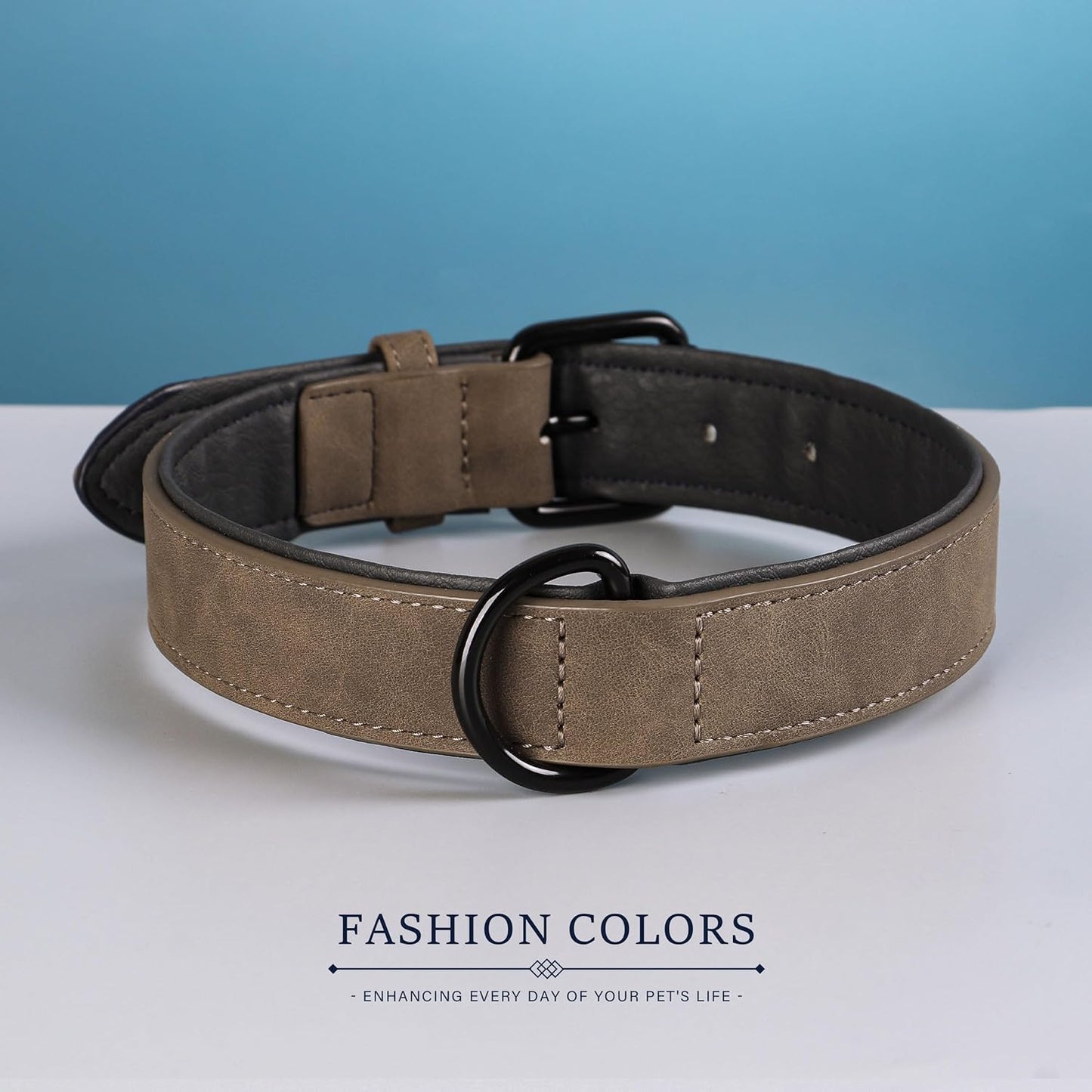 Didog Soft Padded PU Leather Dog Collar, Breathable and Adjustable Dog Collar for Large Dogs, Comfortable for Daily Walk, Brown, XL Fit Neck 17-21"(44-71 lbs)