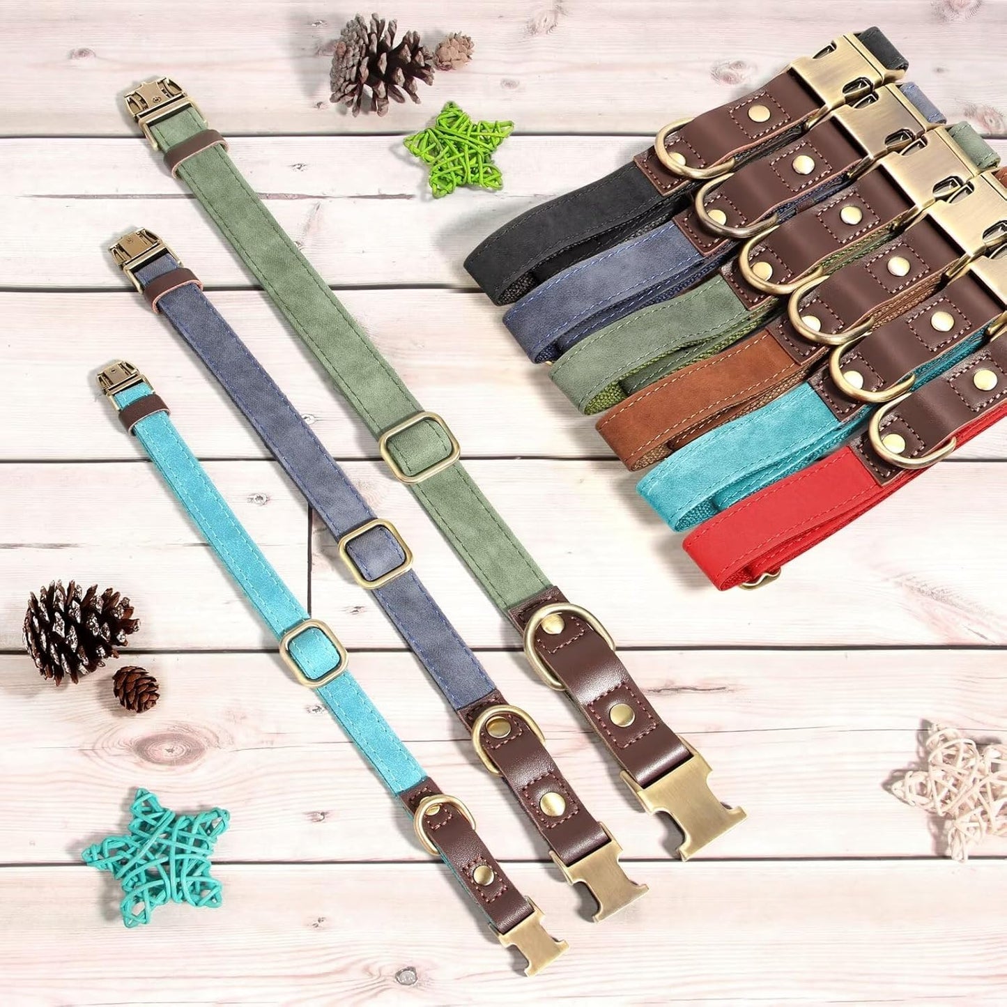 Didog Soft PU Leather Dog Collars for Small Dogs,Classic Adjustable Dog Collars with Quick Release Metal Buckle,Easy Clean and Comfortable with Nylon Lining,Green,S Neck 10-15"
