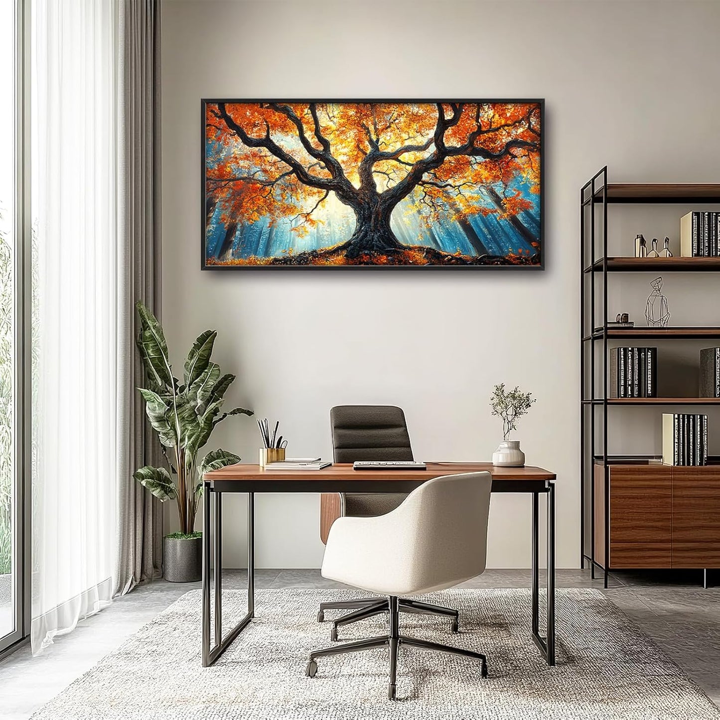 Extra Large Tree of Life Framed Wall Art for Living Room,Fall Autumn Forest Sunrise Landscape Pictures Wall Decor,Nature Canvas Print Painting Modern Artwork Bedroom Office Bathroom 60L" x 30W"