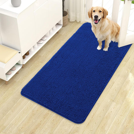 OLANLY Dog Door Mat for Muddy Paws 40x24, Absorbs Moisture and Dirt, Absorbent Non-Slip Washable Doormat, Quick Dry Chenille Mud Mat for Dogs, Entry Indoor Entryway Carpet for Inside Floor, Royal Blue