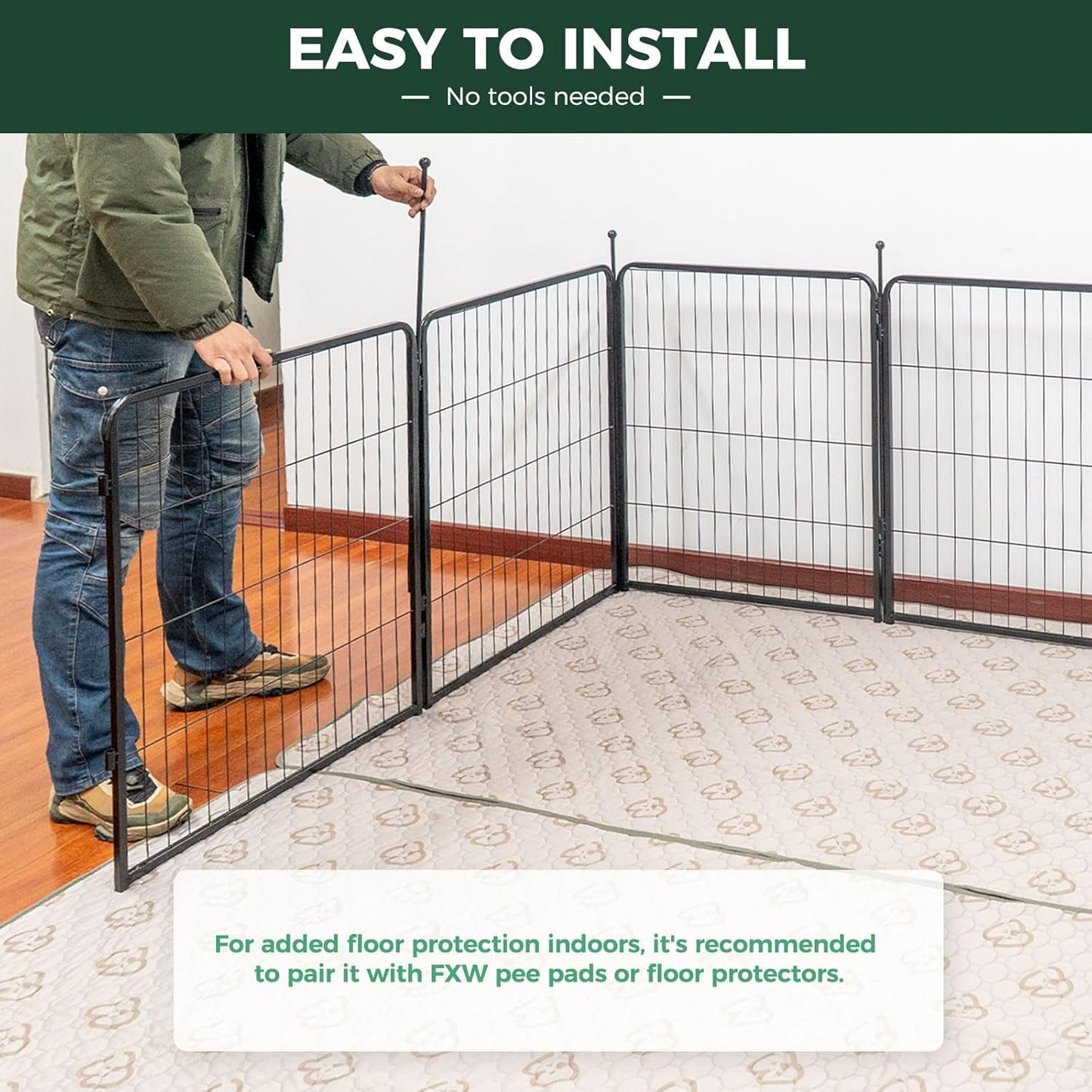 FXW Rollick Unleashed Dog Playpen for Indoor, Yard, RV Camping, 50 inch 32 Panels for Large Dogs, Black│Patented