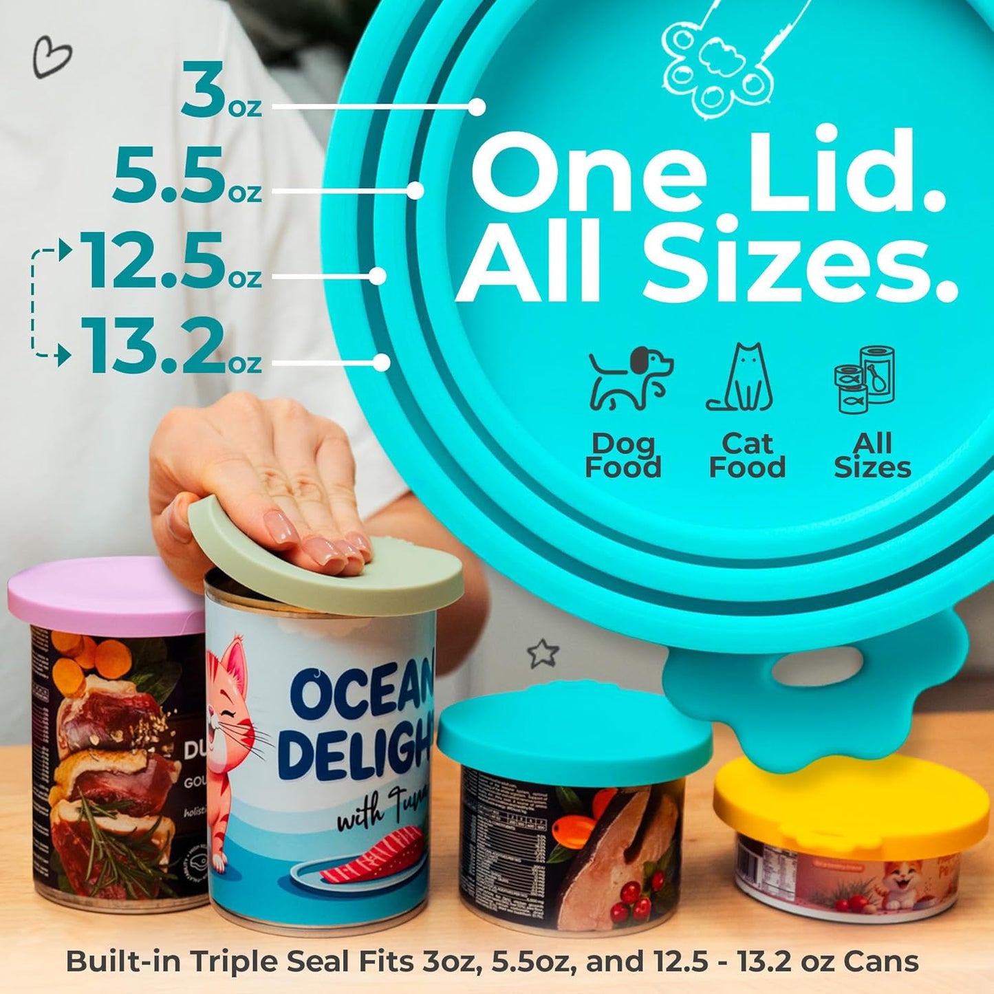 3 Pack Universal Pet Food Can Covers Lids - One fit 3 Standard Size Cans for Cats and Dogs Food Cans - Easy to Clean - Safe Silicone - Emerald Wave