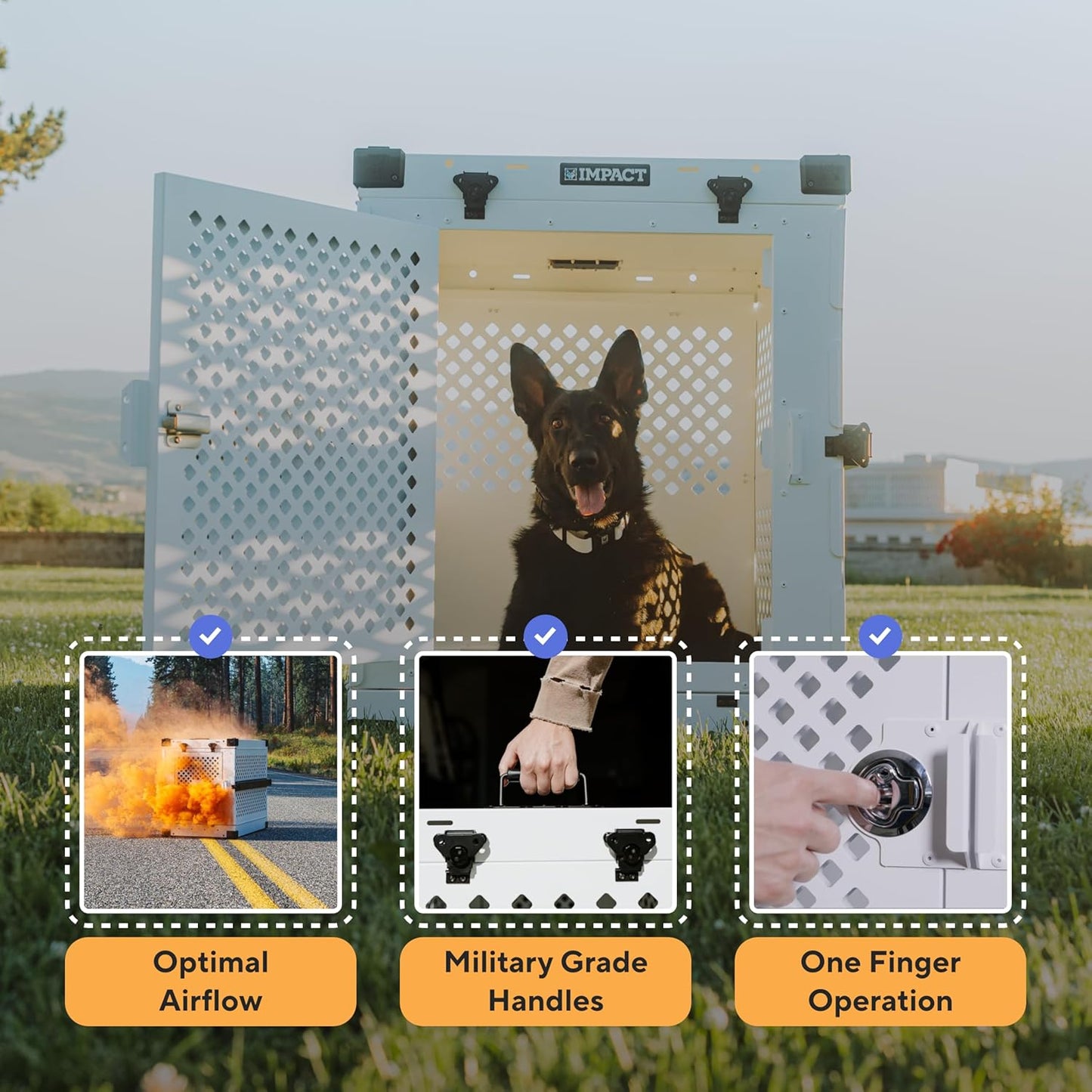 Impact Collapsible Dog Crate - Foldable Hard Crate for Extra Large Dogs - Heavy Duty Travel Kennel with Powder-Coated Aluminum - Quick Setup for Indoor & Outdoor (White, 40"+ (40.5" L x 27.5”W x 34" H