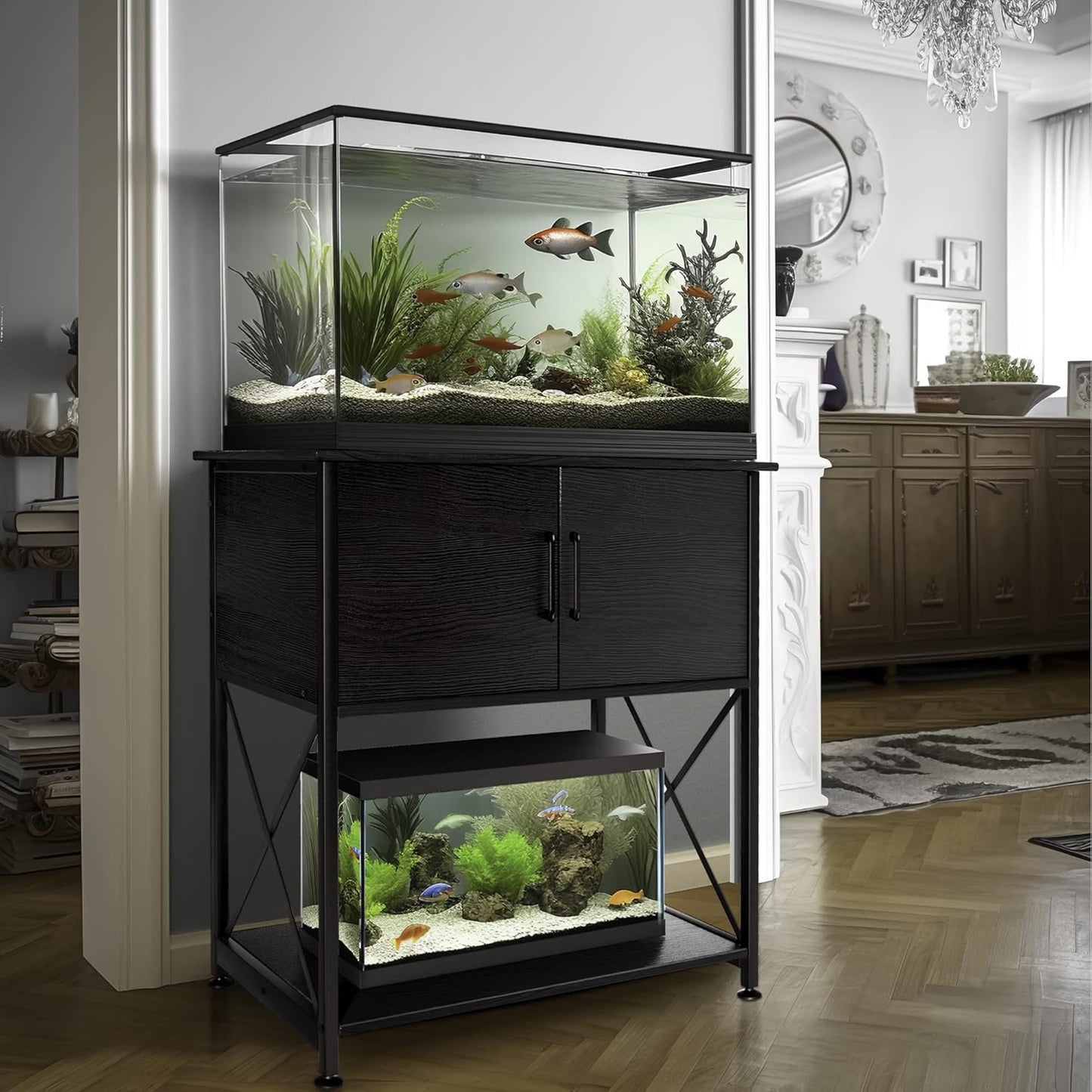 20-29 Gallon Aquarium Stand Metal Frame Fish Tank Stand with Cabinet Storage, for 20 Gallon Long Aquarium,30.7" L*16.5" W Tabletop,330LBS Capacity Black PG01YGB