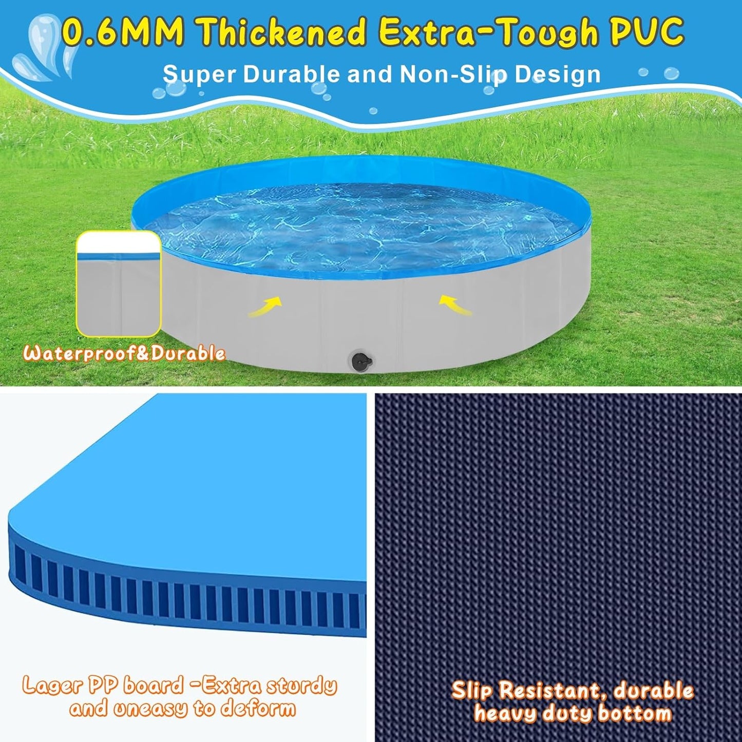 Extra Large Foldable Dog Pools for Large Dogs Heavy Duty,97"x16" Anti-Slip Portable Swimming Pool,Hard Plastic Kiddie Pool for Pets Dogs Cats & Kids