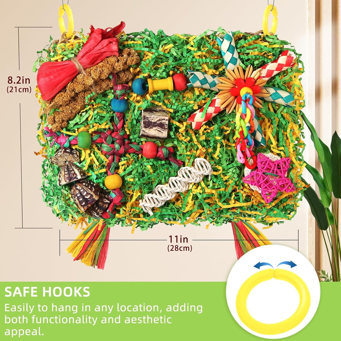 Bird Toys Parakeet Toys,Large-Sized Parrot Foraging & Shredding Cage Hanging Toys with Seagrass Mat for Budgies,Cockatiels,Lovebirds,Conures Small & Medium Parrots