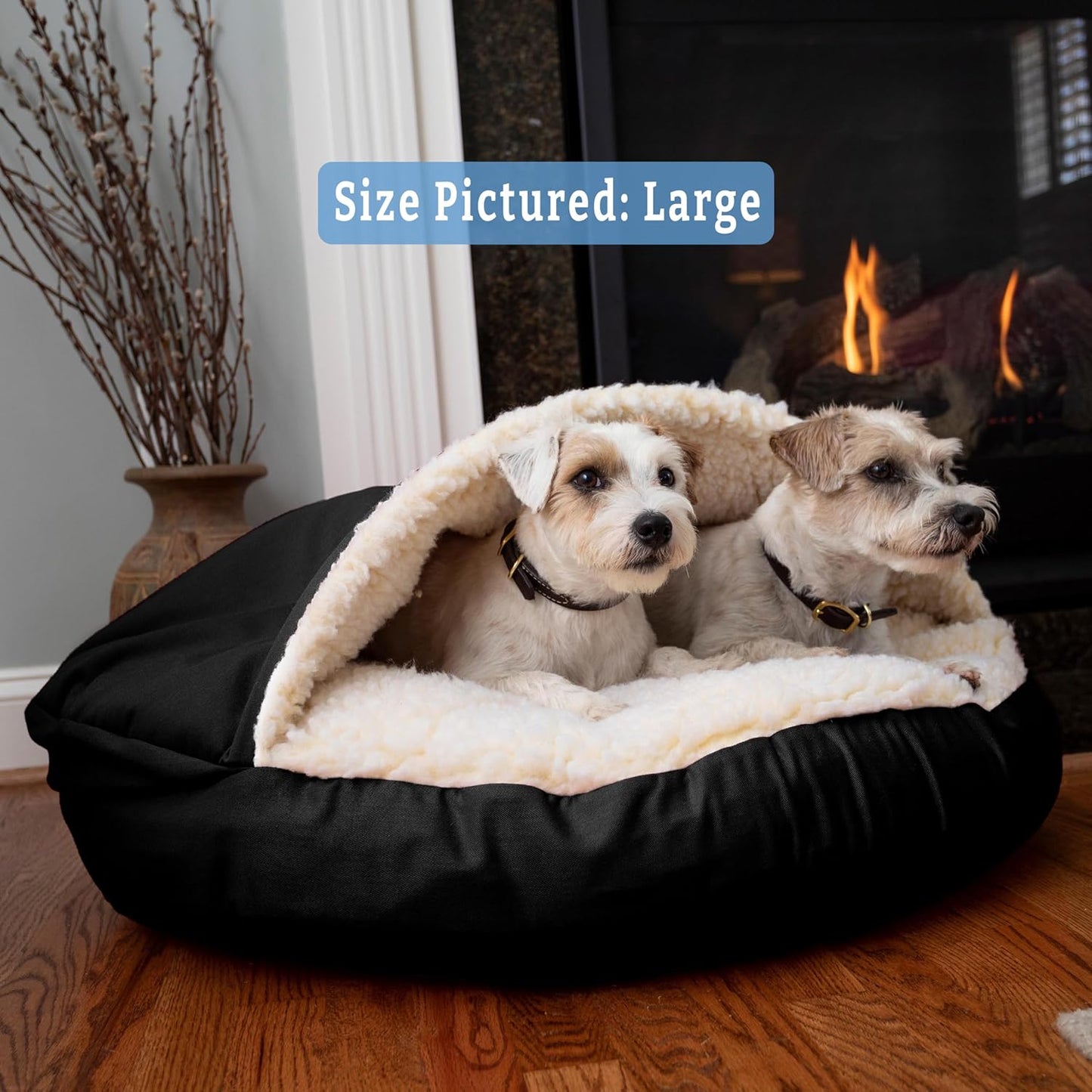 Snoozer Luxury Cozy Cave Dog Bed - Indoor Dog Bed with Cover Cave, Covered Calming Burrow for Small & Medium Sized Pets with Blanket Attached, Enclosed, Washable - Large, Black